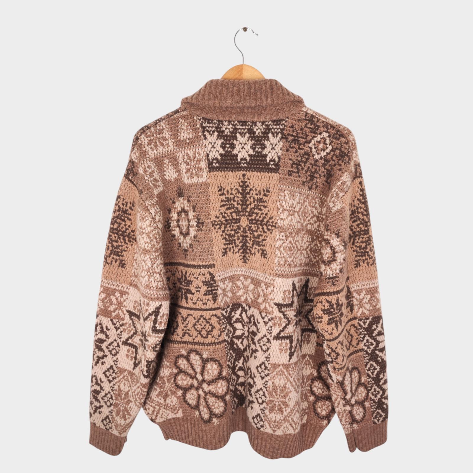 BEAMS PLUS Men's Beige 100% Heavyweight Wool Jacquard Patchwork Jacket