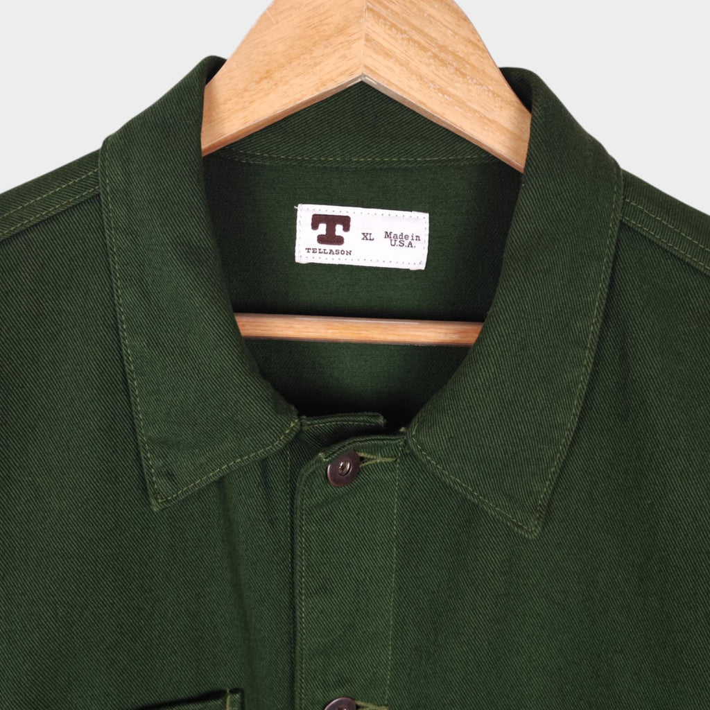 TELLASON Men's Green Made in USA Bull Denim Chore Jacket