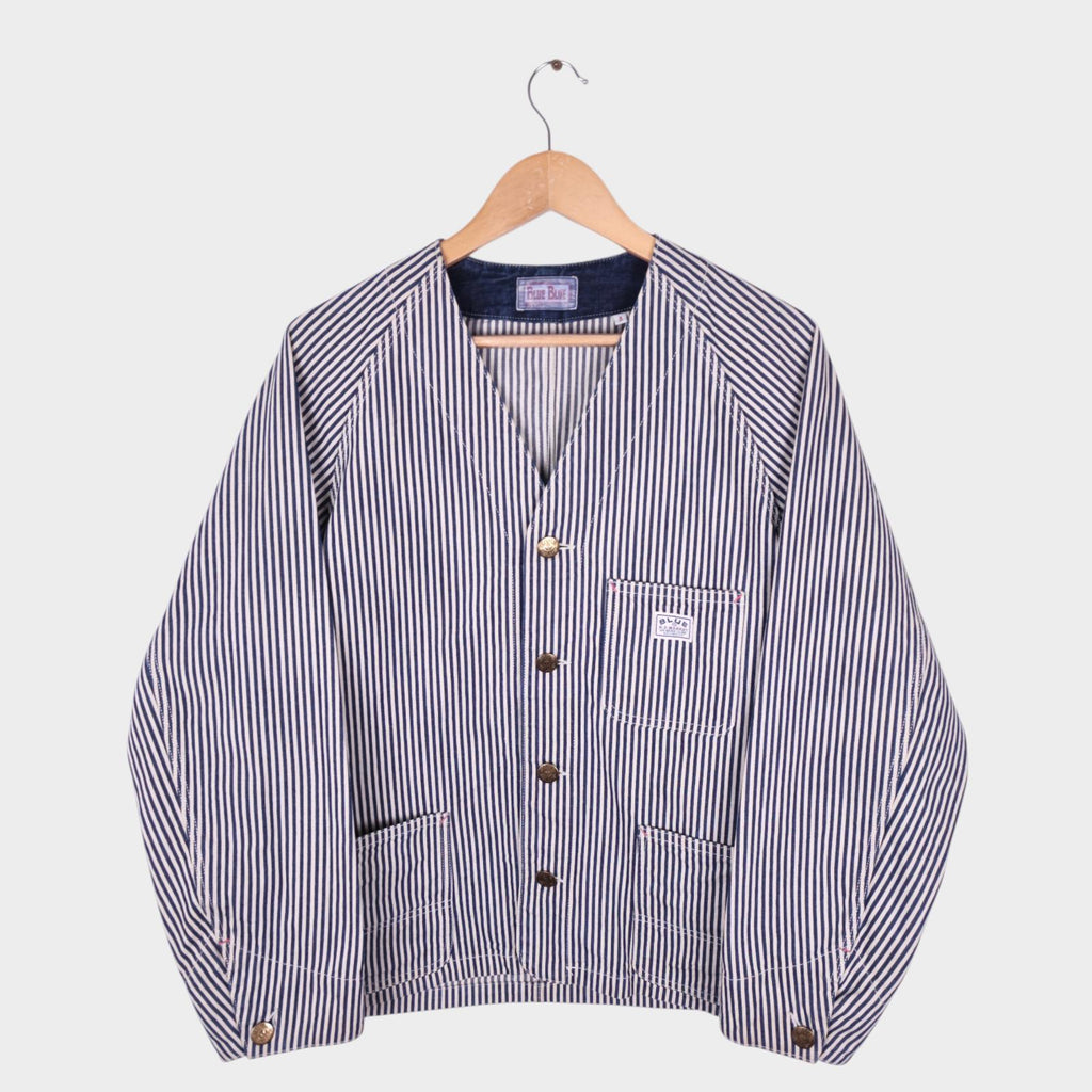 BLUE BLUE JAPAN Men's Made in Japan Hickory Stripe V-Neck Chore Jacket