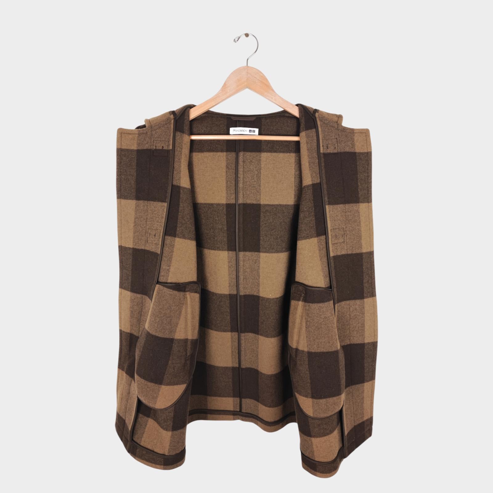 JW ANDERSON x UNIQLO Women's Brown Checkered Wool Blend Duffle Coat