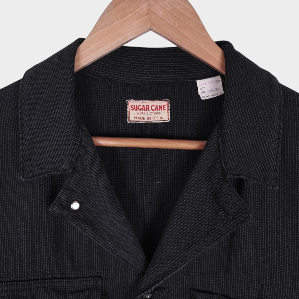 SUGAR CANE Men's Made in Japan Dark Grey Striped Cotton Chore Jacket