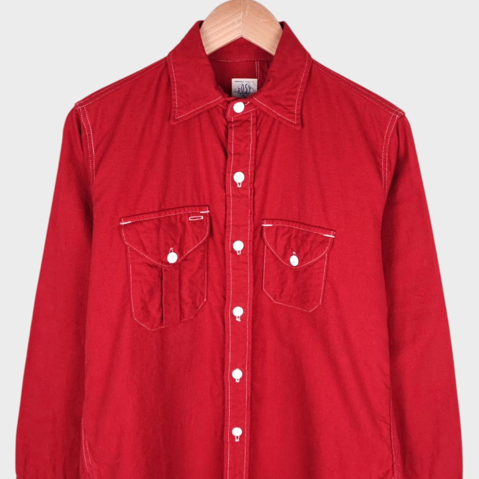 POST OVERALLS Men's Red Brushed Flannel Work Shirt