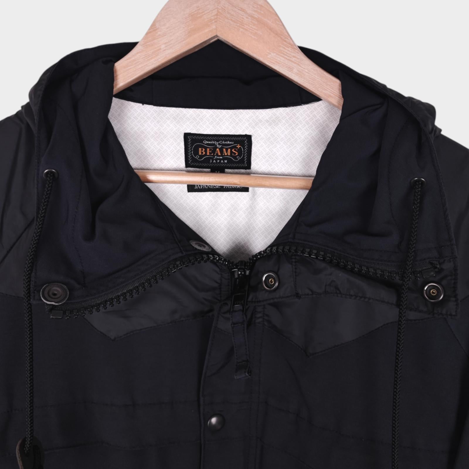 BEAMS PLUS Men's Black 60/40 Cotton Nylon Hooded Mountain Parka Jacket