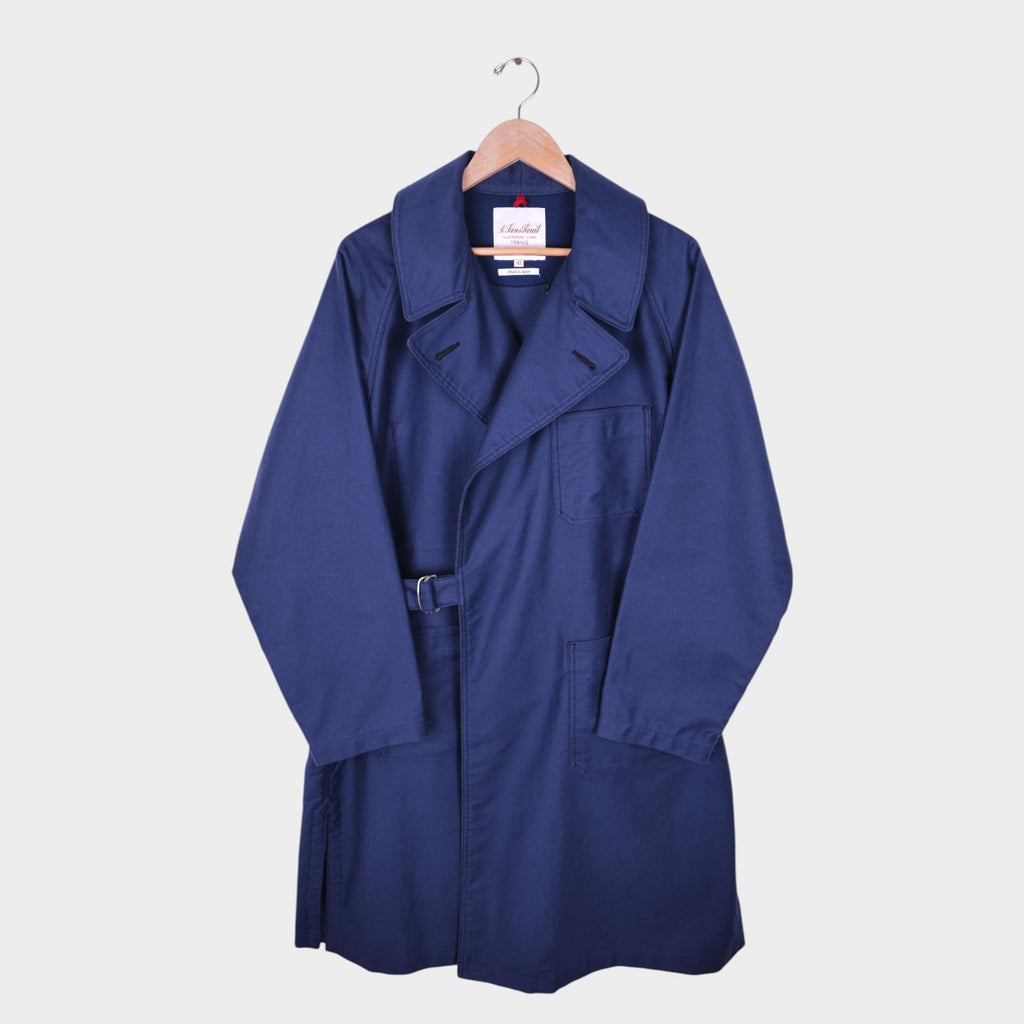 LE SANS PAREIL Men's Made in Japan Blue Moleskin Belted Coat