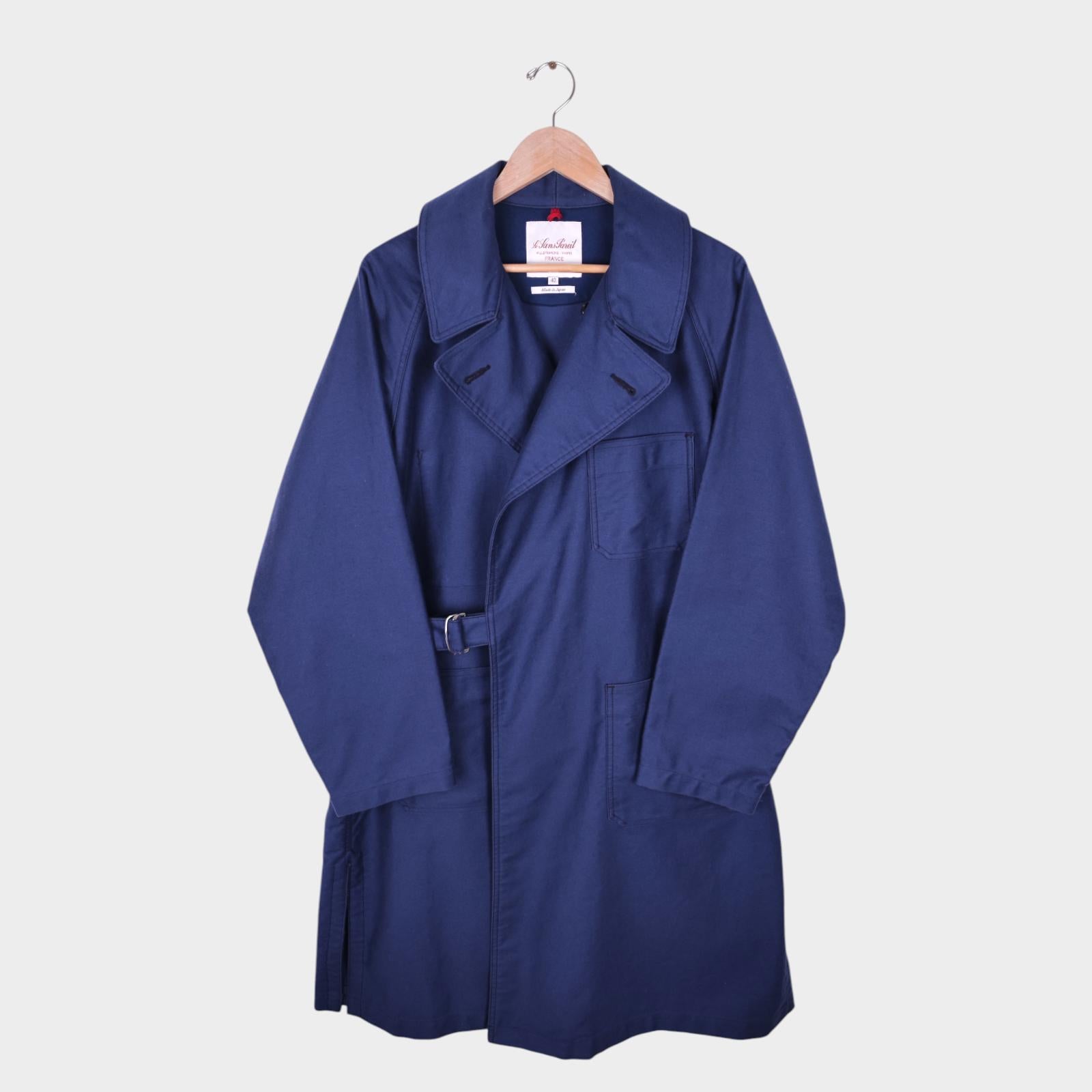 LE SANS PAREIL Men's Made in Japan Blue Moleskin Belted Coat