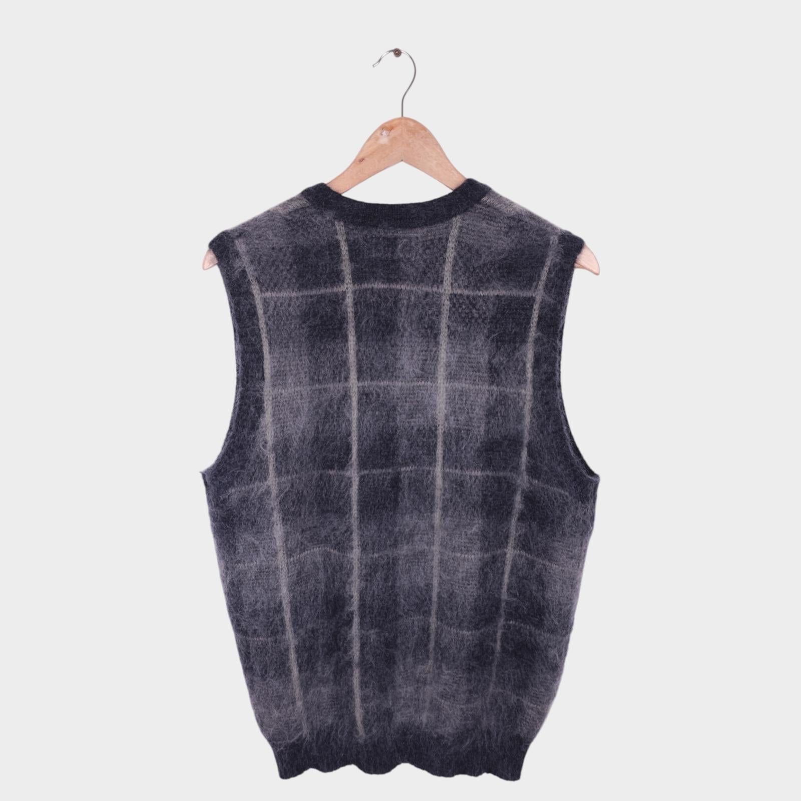 BEAMS PLUS Men's Grey Check Shaggy Mohair Wool Blend Vest