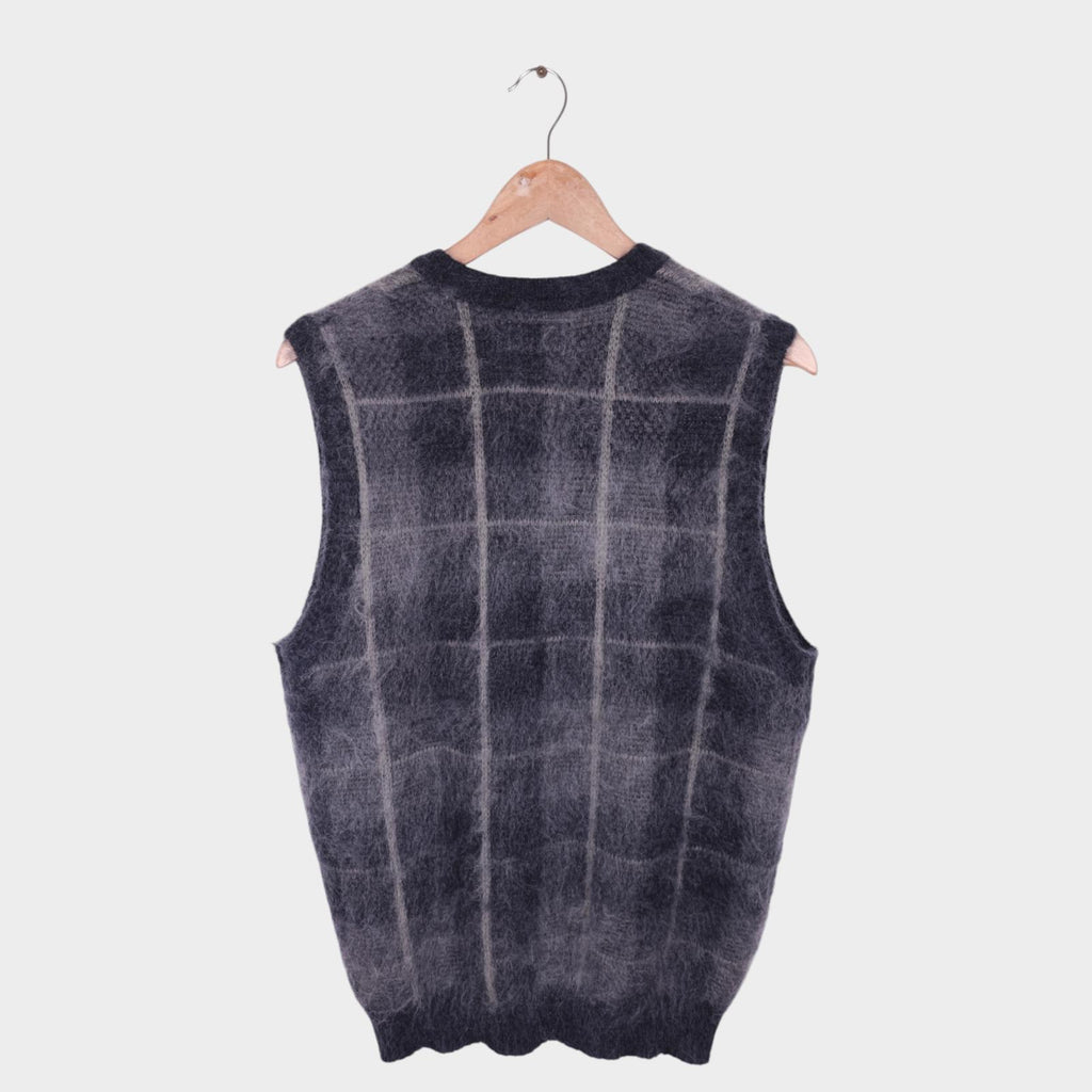 BEAMS PLUS Men's Grey Check Shaggy Mohair Wool Blend Vest