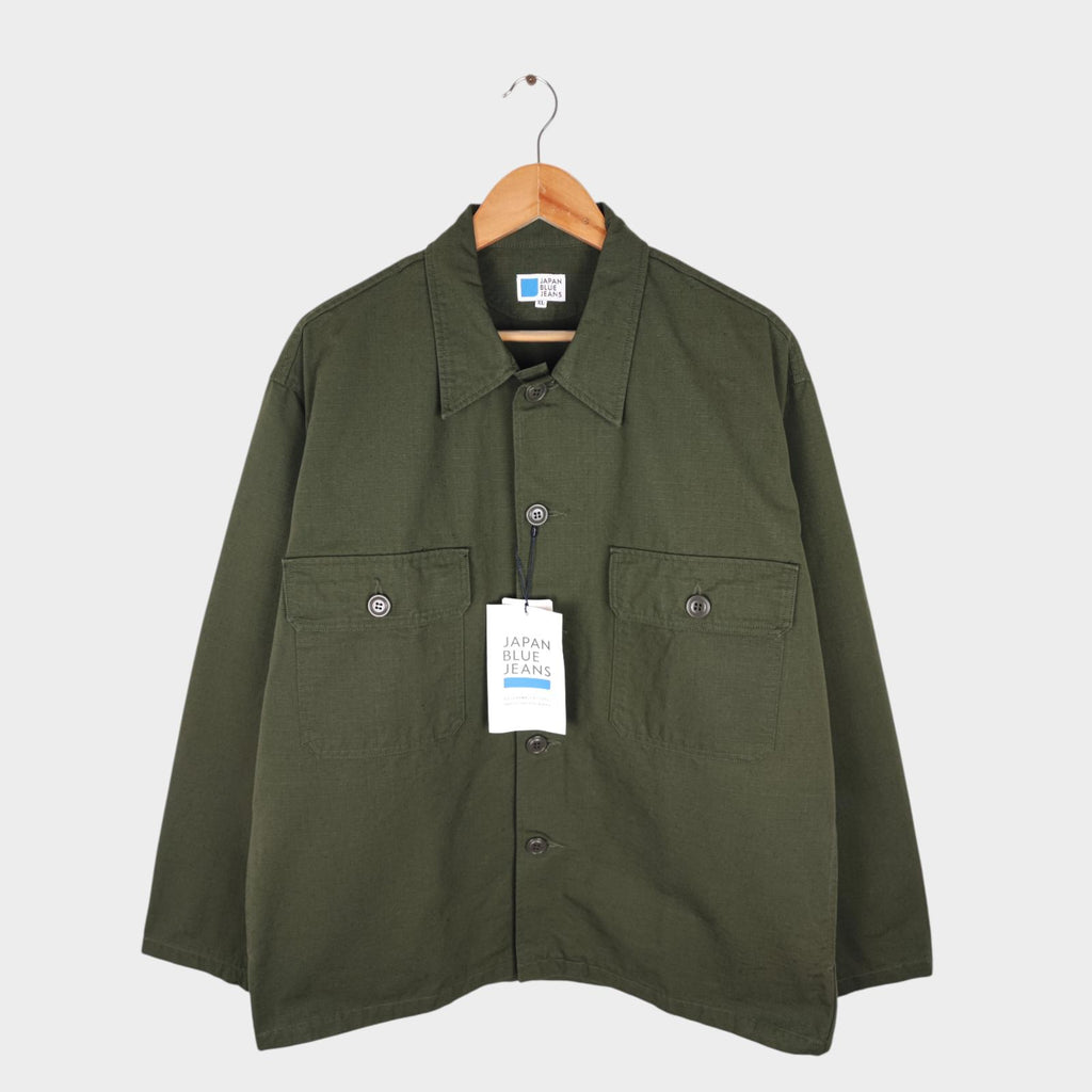 JAPAN BLUE JEANS Men's Made in Japan Green Military Heavyweight Ripstop Cotton Jacket
