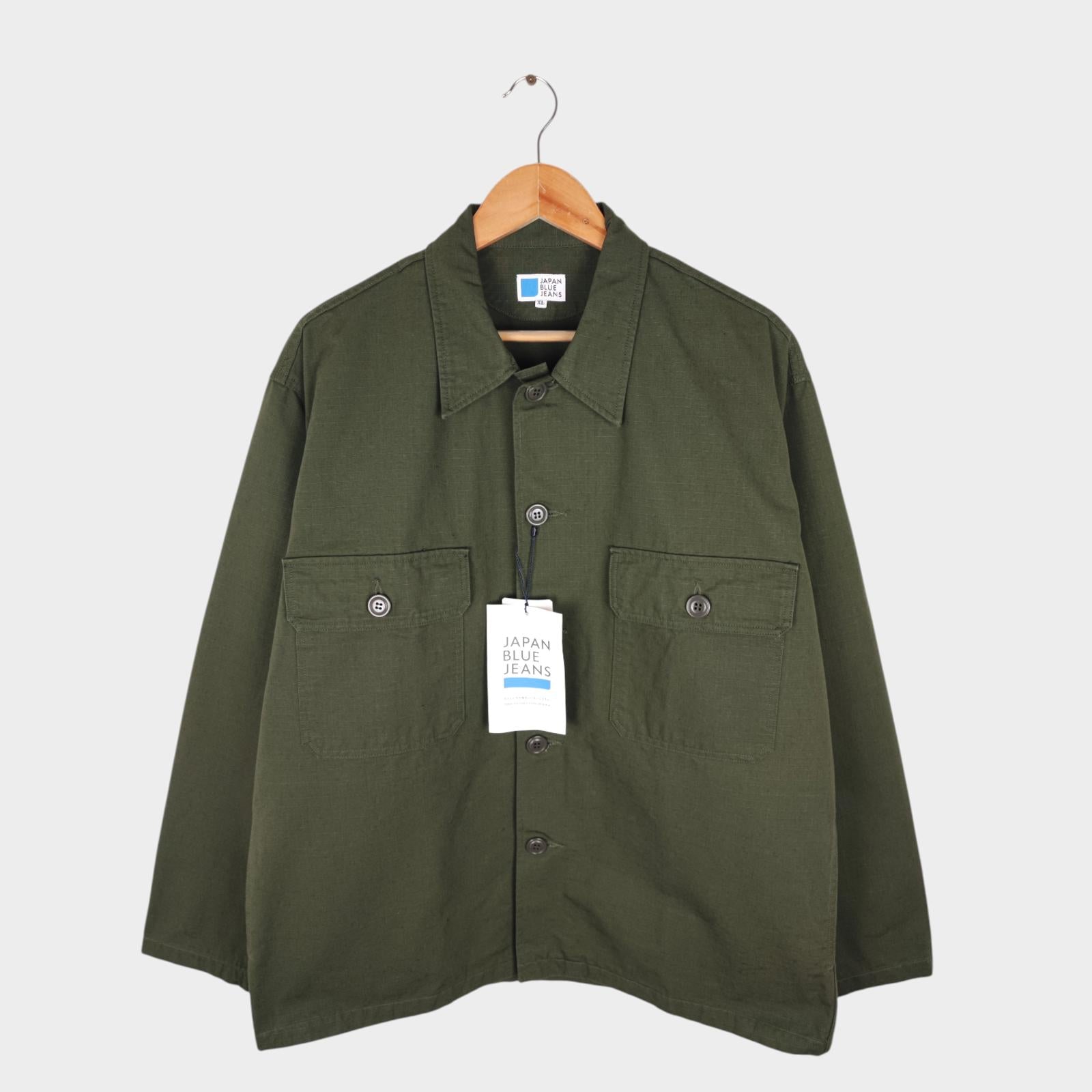 JAPAN BLUE JEANS Men's Made in Japan Green Military Heavyweight Ripstop Cotton Jacket