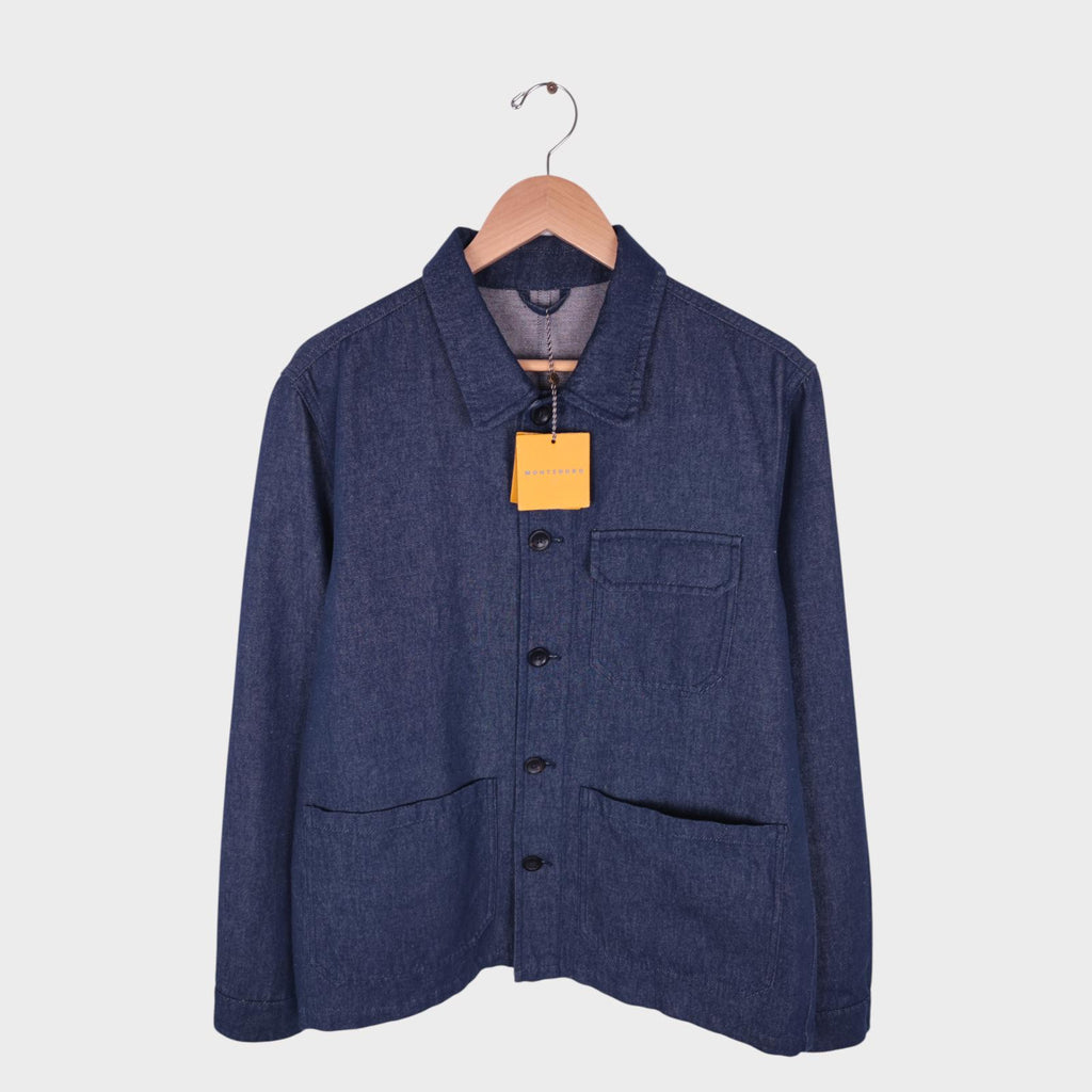 MONTEDORO Men's Blue Made in Italy Cotton/Linen Denim Chore Jacket