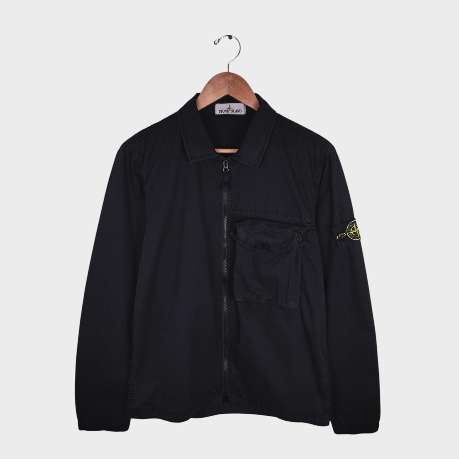 STONE ISLAND Men's Black Garment Dyed Zip Overshirt Jacket