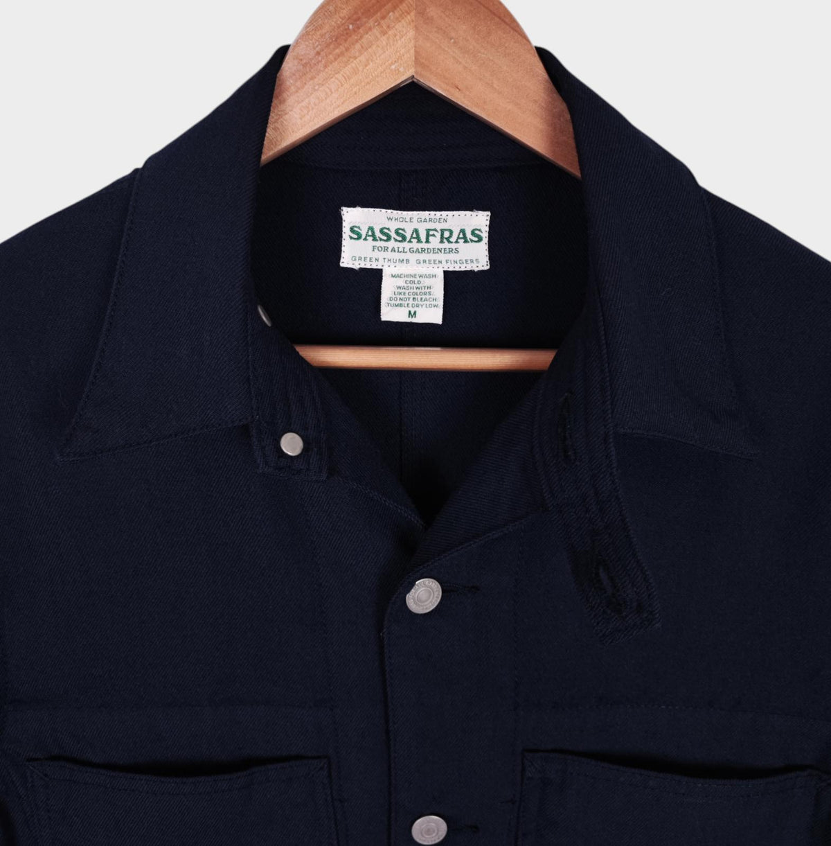 SASSAFRAS Men's Made in Japan Navy Blue 100% Wool Transplant Chore Jacket