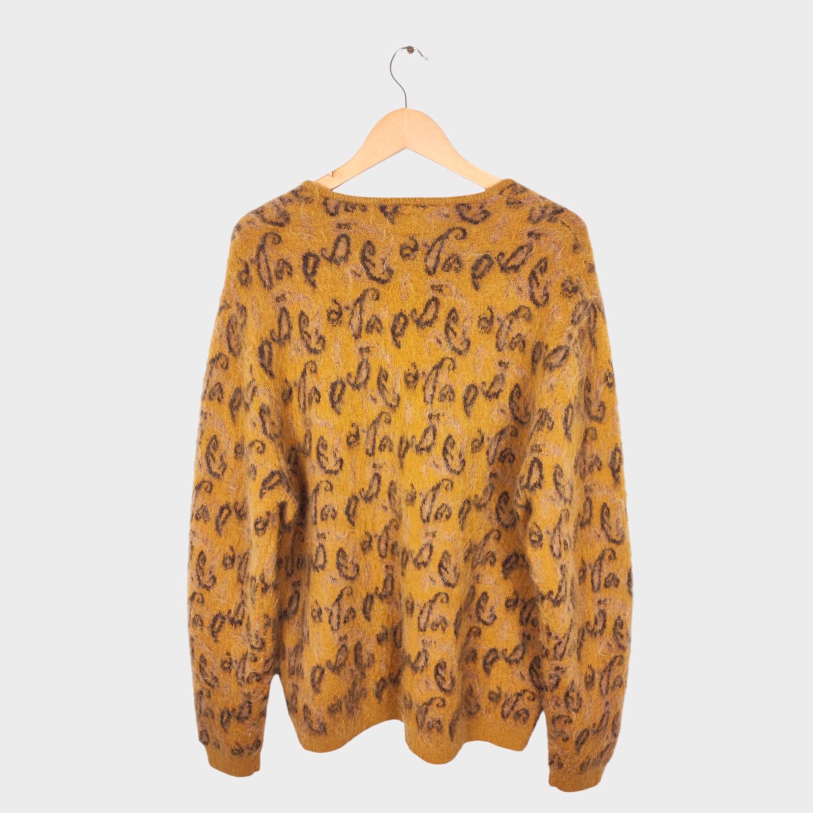 BEAMS PLUS Men's Mohair Blend Shaggy Grunge Botanical Jacquard Cardigan