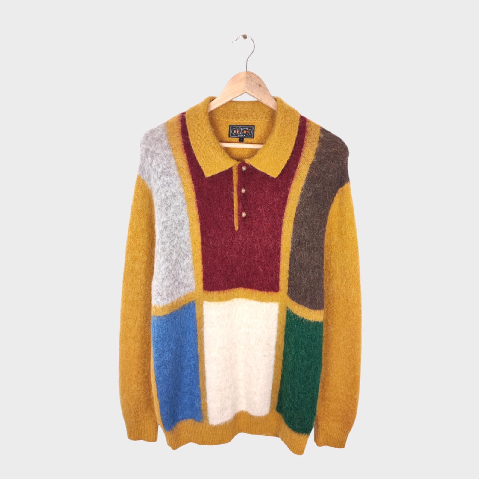 BEAMS PLUS Men's 9 Gauge Shaggy Mohair Blend Polo Shirt Jumper