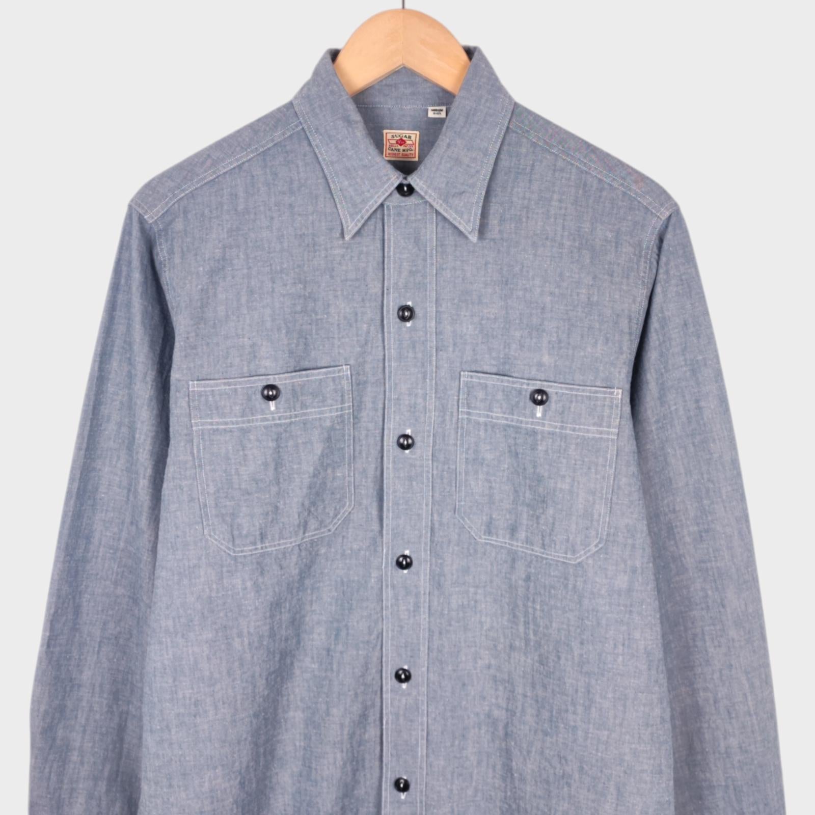 SUGAR CANE Men's Made in Japan Pale Blue Chambray Work Shirt