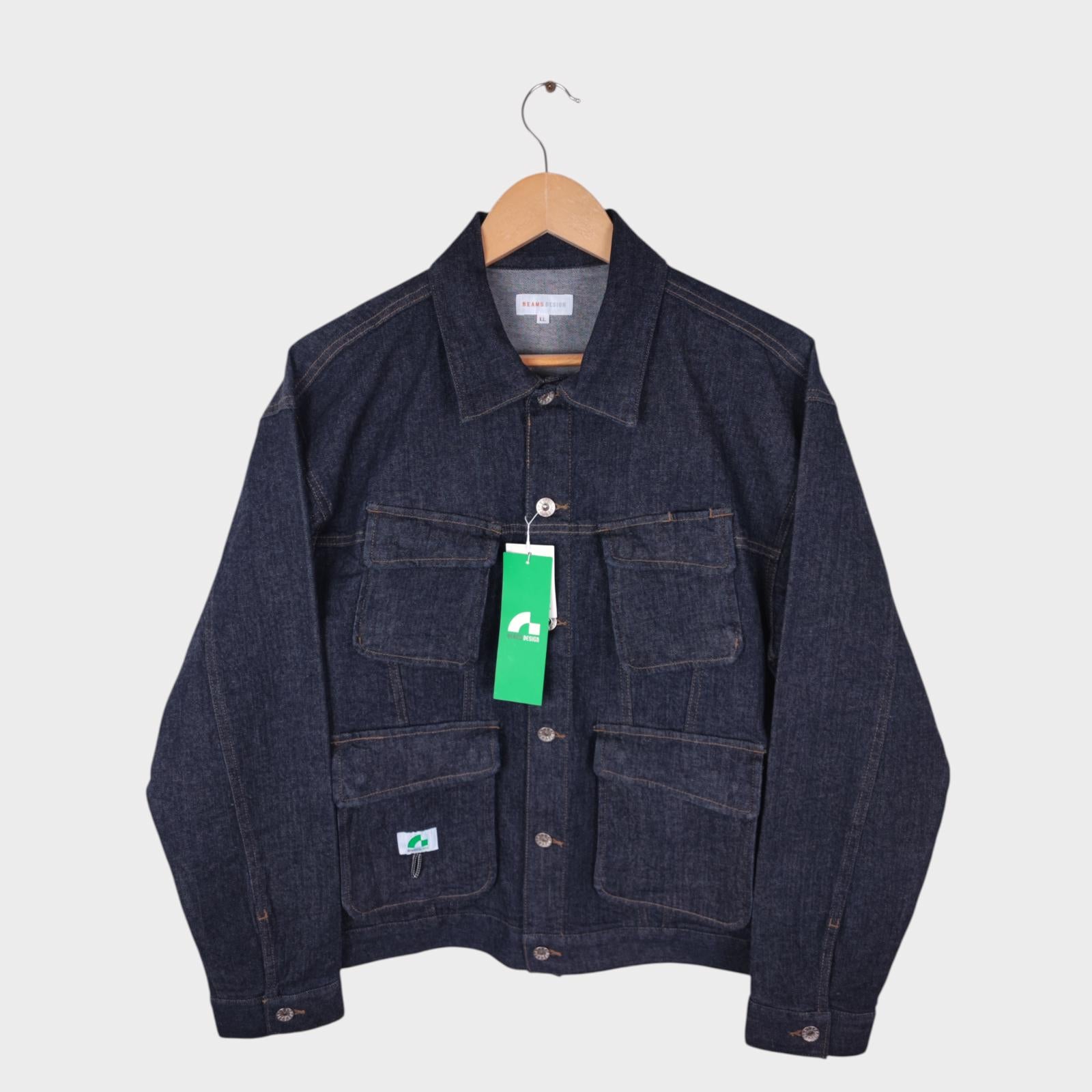 BEAMS Men's Dark Blue Cropped Denim Utility Chore Jacket