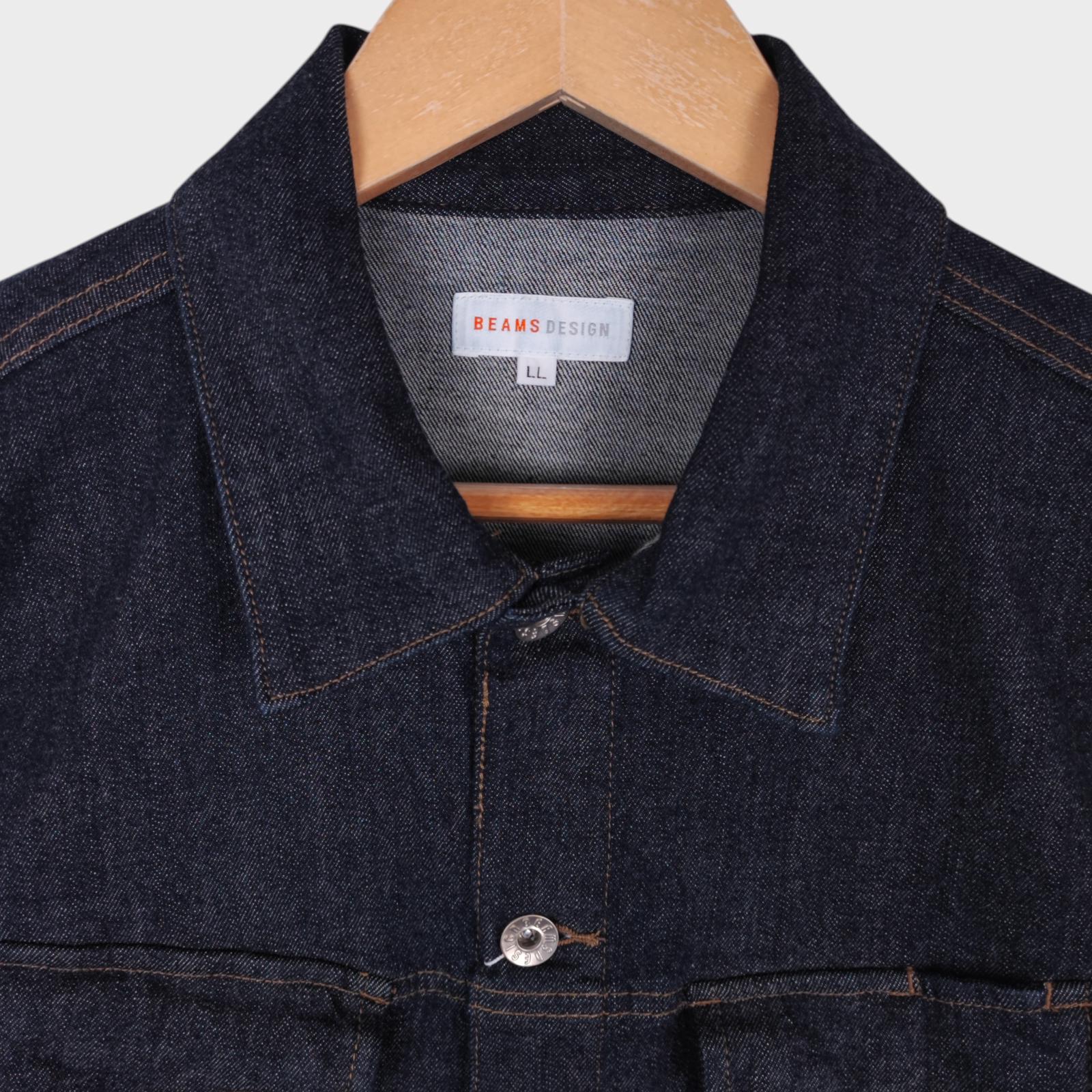 BEAMS Men's Dark Blue Cropped Denim Utility Chore Jacket