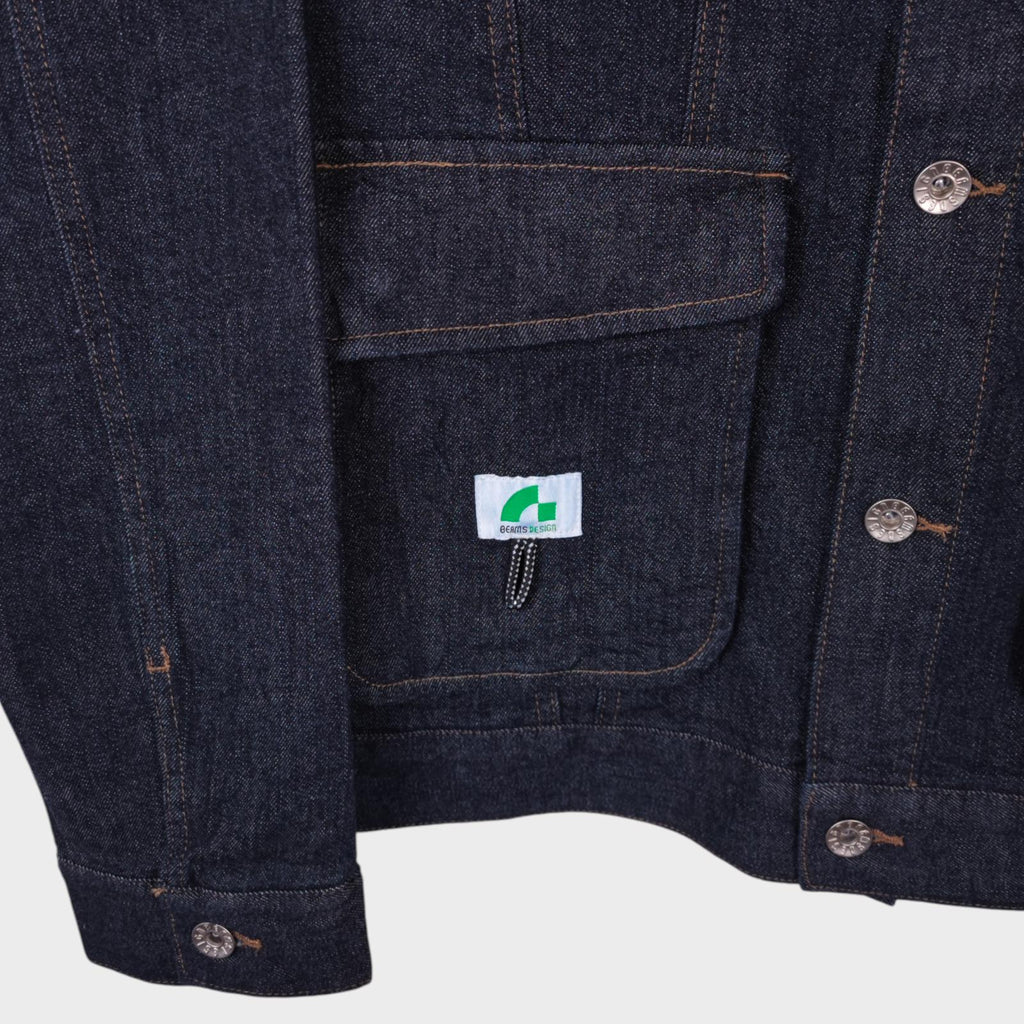 BEAMS Men's Dark Blue Cropped Denim Utility Chore Jacket