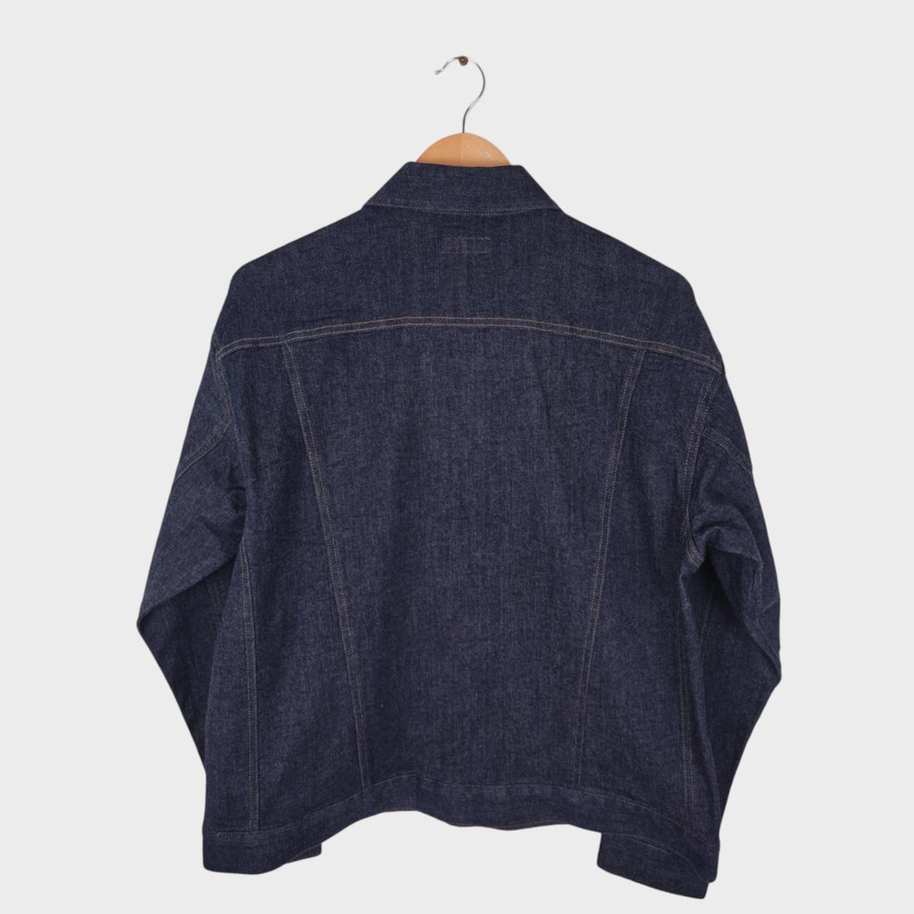 BEAMS Men's Dark Blue Cropped Denim Utility Chore Jacket