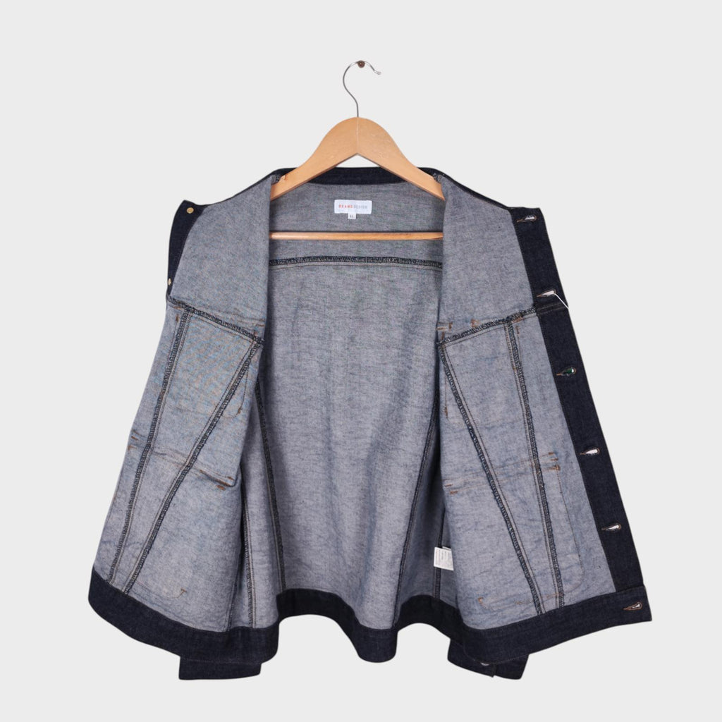 BEAMS Men's Dark Blue Cropped Denim Utility Chore Jacket
