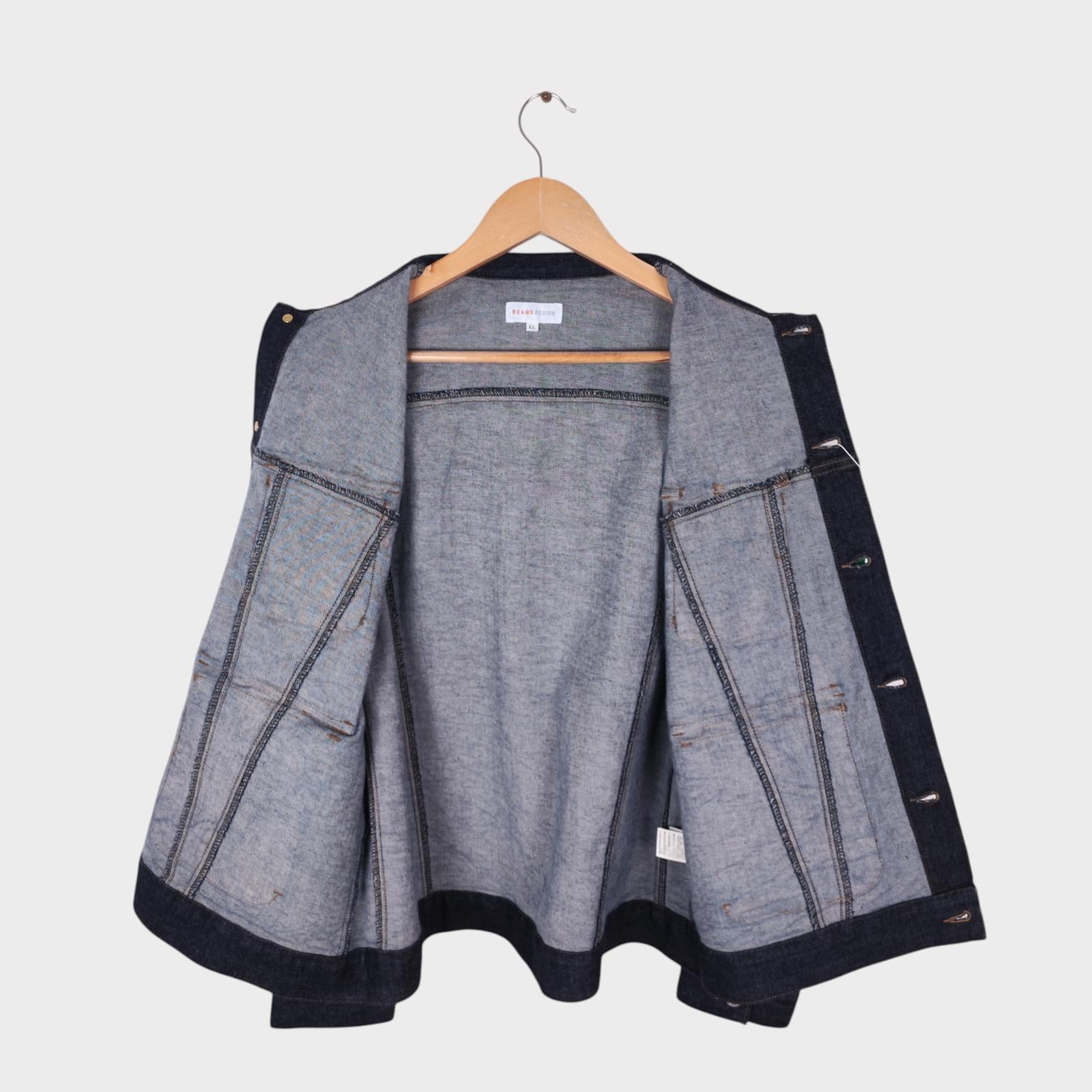 BEAMS Men's Dark Blue Cropped Denim Utility Chore Jacket
