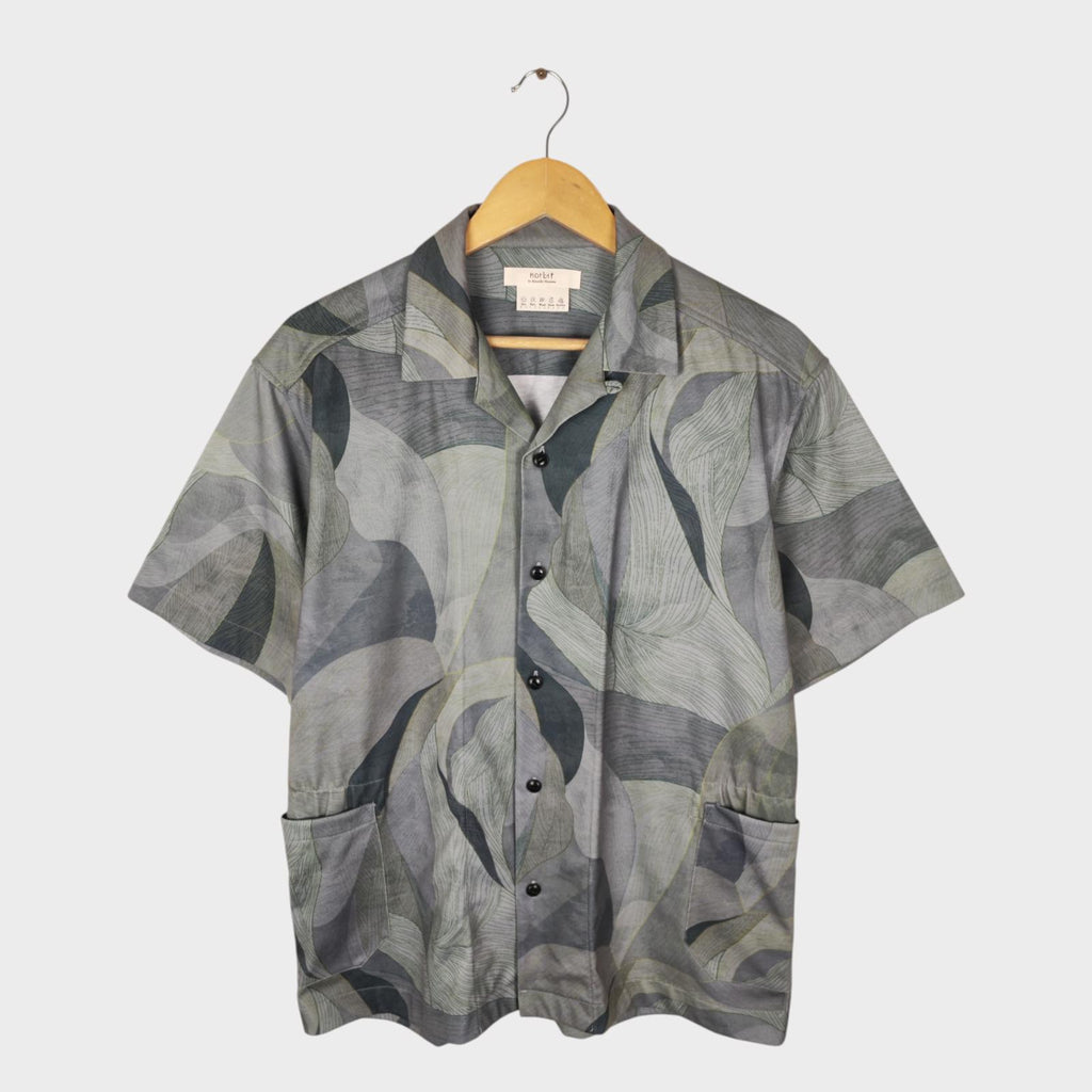 NORBIT BY HIROSHI NOZAWA Men's Green/Grey Leaf Camo Aloha Shirt