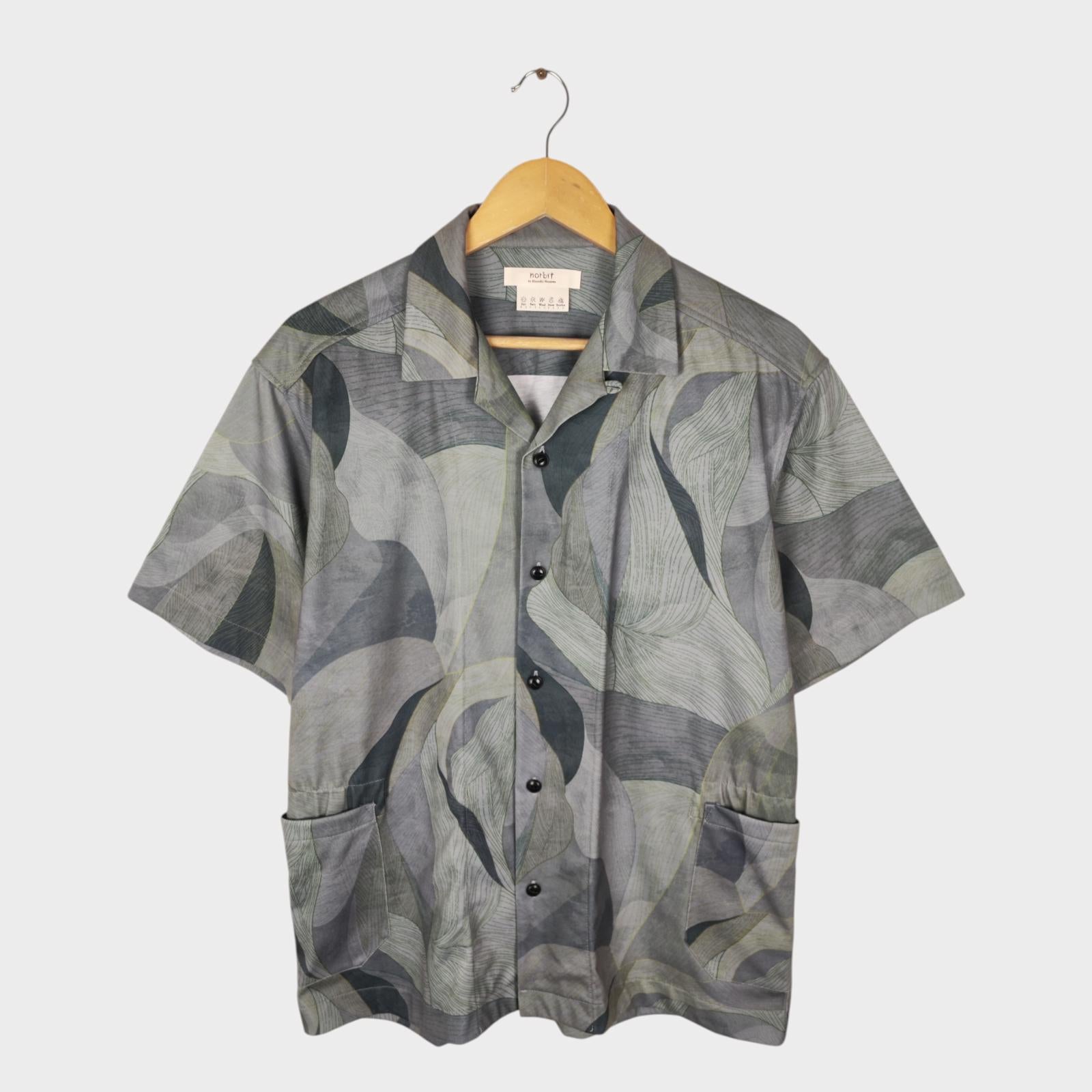 NORBIT BY HIROSHI NOZAWA Men's Green/Grey Leaf Camo Aloha Shirt