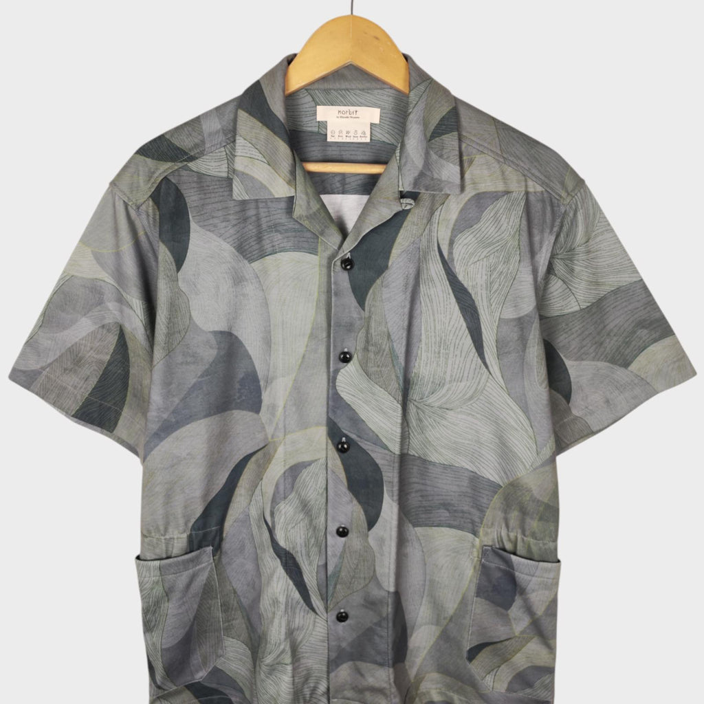 NORBIT BY HIROSHI NOZAWA Men's Green/Grey Leaf Camo Aloha Shirt