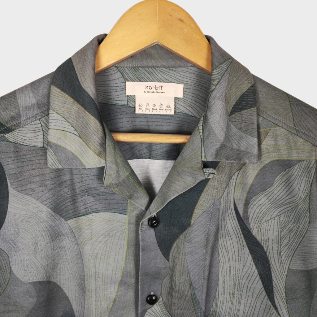 NORBIT BY HIROSHI NOZAWA Men's Green/Grey Leaf Camo Aloha Shirt