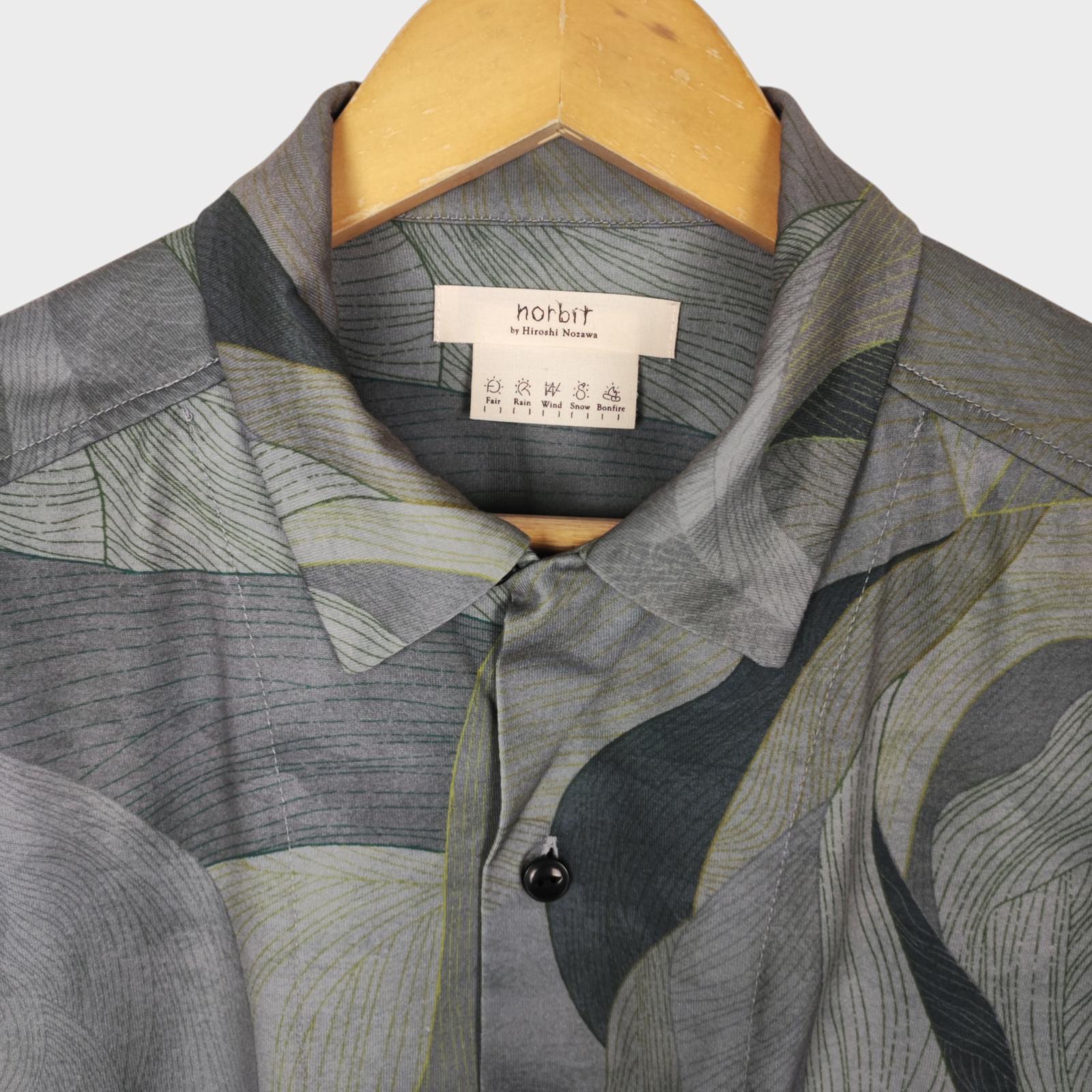 NORBIT BY HIROSHI NOZAWA Men's Green/Grey Leaf Camo Aloha Shirt