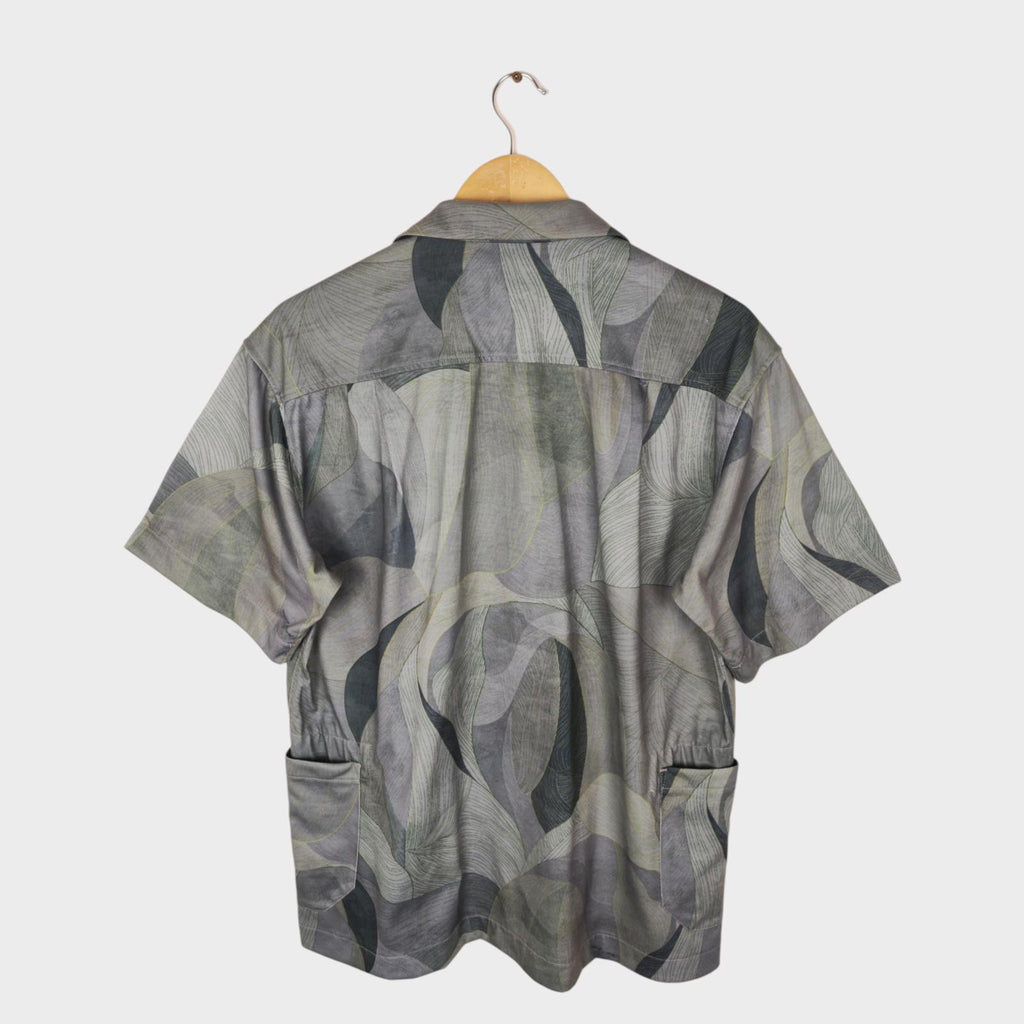 NORBIT BY HIROSHI NOZAWA Men's Green/Grey Leaf Camo Aloha Shirt