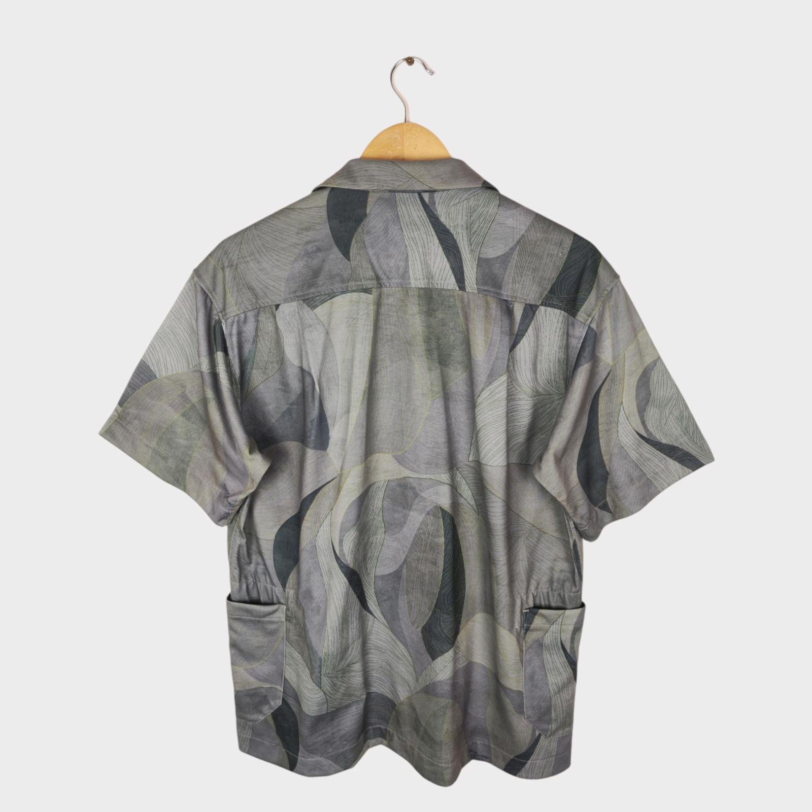 NORBIT BY HIROSHI NOZAWA Men's Green/Grey Leaf Camo Aloha Shirt