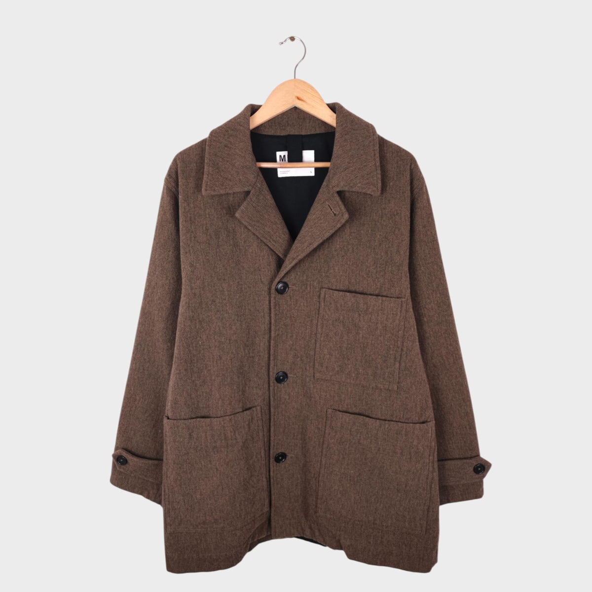 MHL MARGARET HOWELL Men's Brown/Khaki Heavyweight Wool Blend Chore Coat Jacket