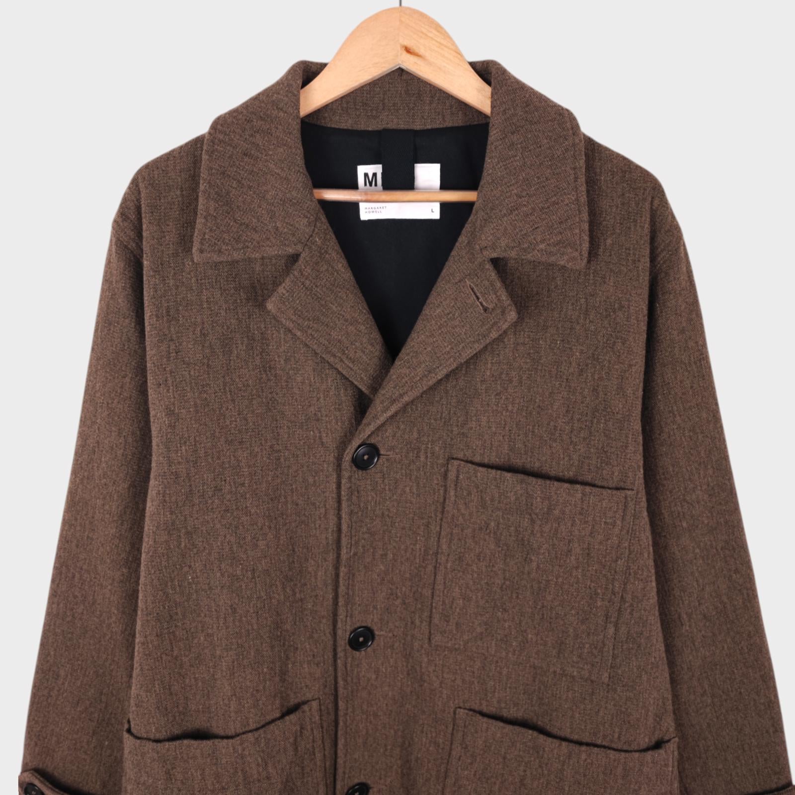 MHL MARGARET HOWELL Men's Brown/Khaki Heavyweight Wool Blend Chore Coat Jacket