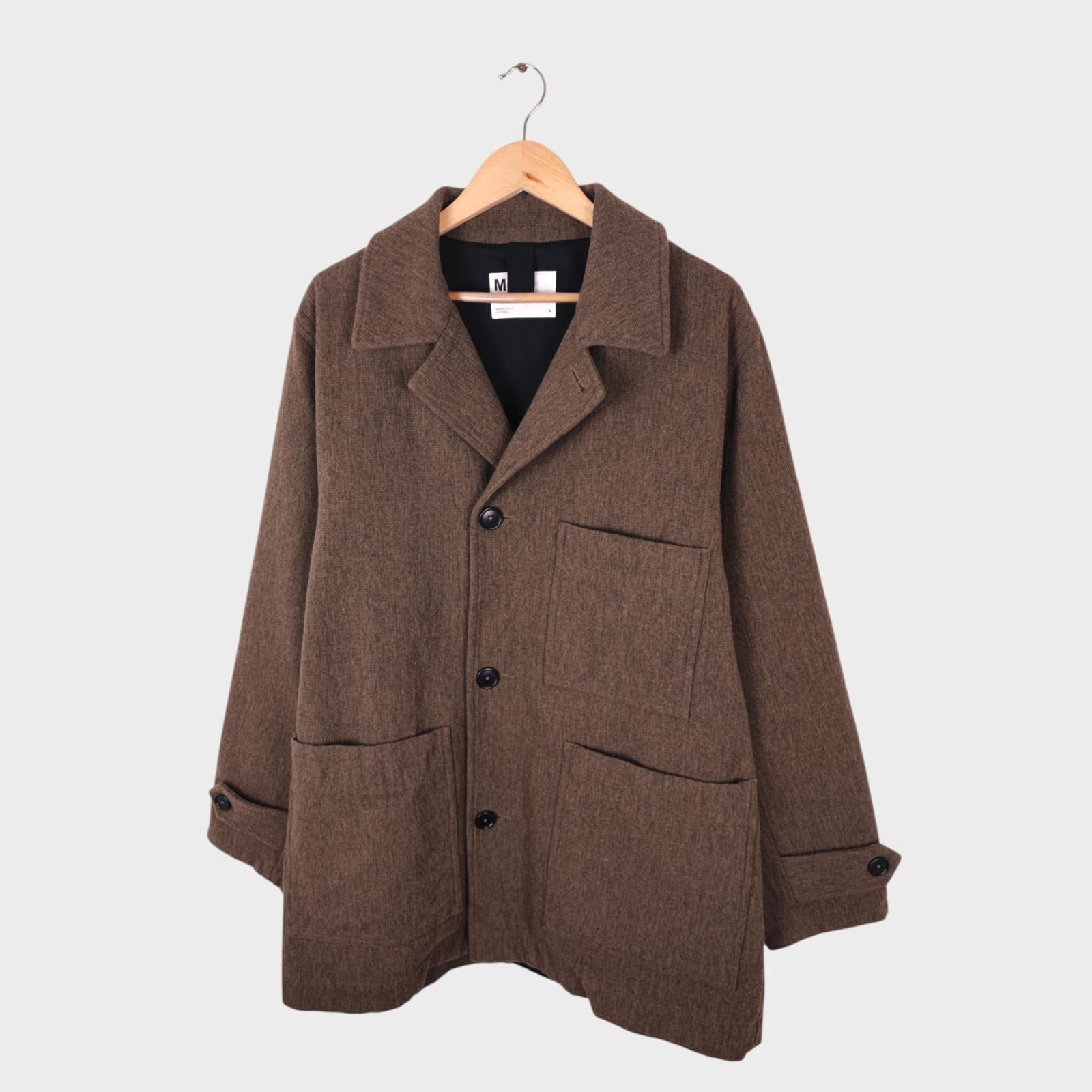 MHL MARGARET HOWELL Men's Brown/Khaki Heavyweight Wool Blend Chore Coat Jacket