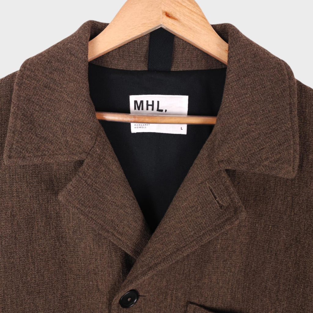 MHL MARGARET HOWELL Men's Brown/Khaki Heavyweight Wool Blend Chore Coat Jacket