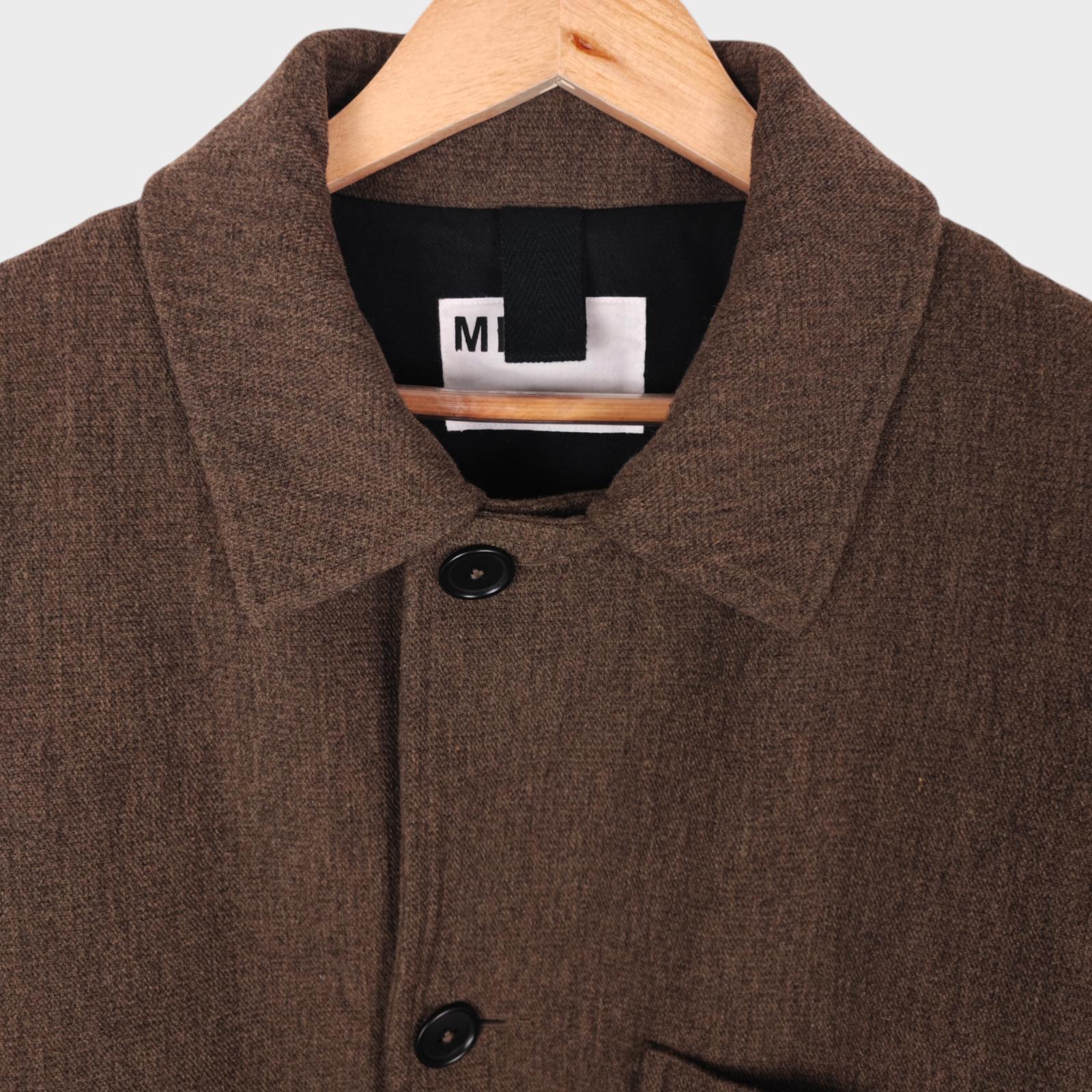 MHL MARGARET HOWELL Men's Brown/Khaki Heavyweight Wool Blend Chore Coat Jacket