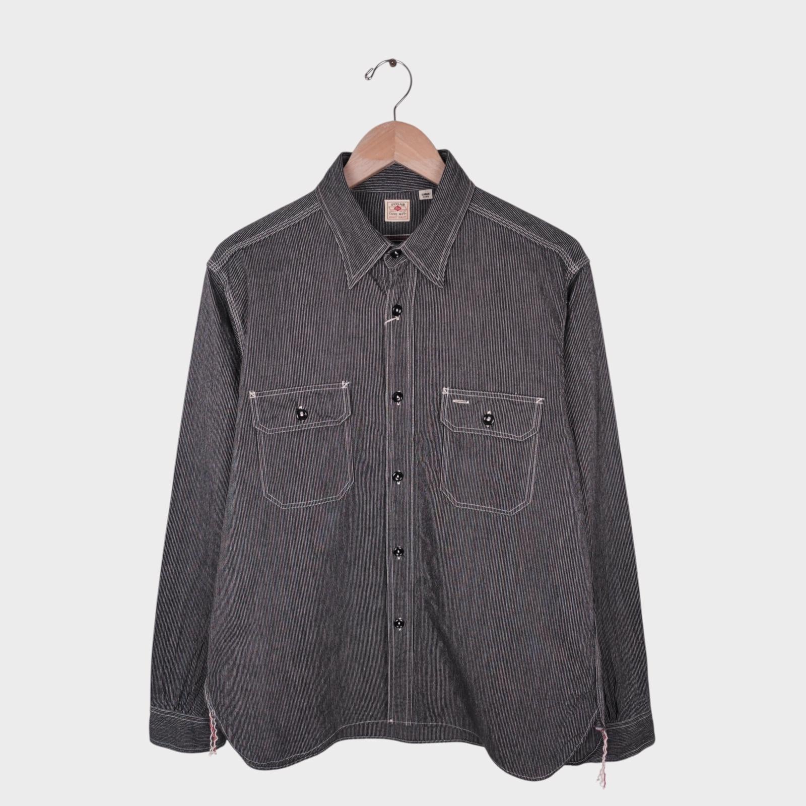 SUGAR CANE Men's Made in Japan Dark Grey Finestripe Work Shirt