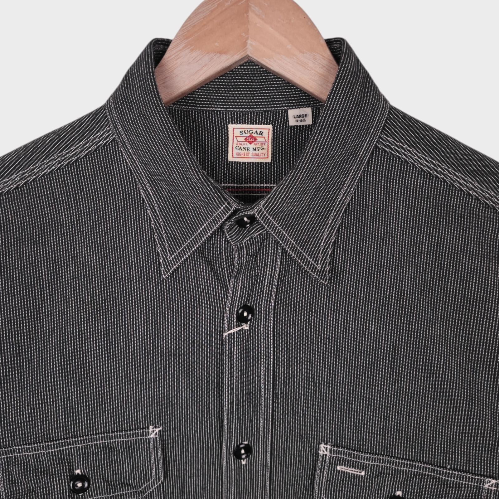 SUGAR CANE Men's Made in Japan Dark Grey Finestripe Work Shirt