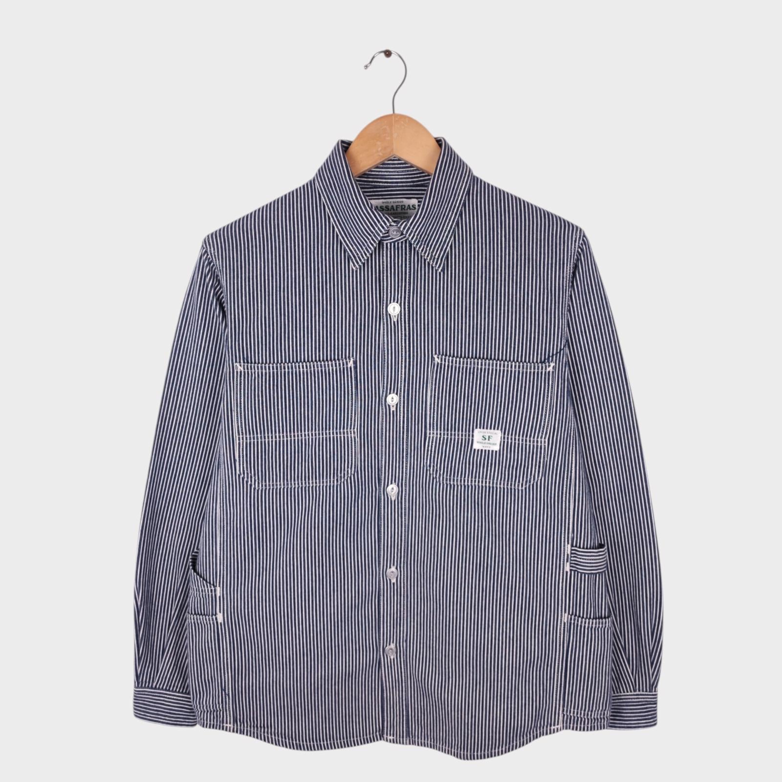 SASSAFRAS Men's Made in Japan Hickory Stripe Heavyweight Cotton Overshirt