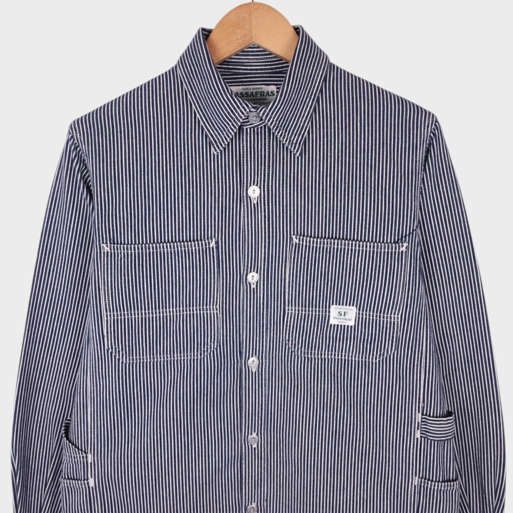 SASSAFRAS Men's Made in Japan Hickory Stripe Heavyweight Cotton Overshirt
