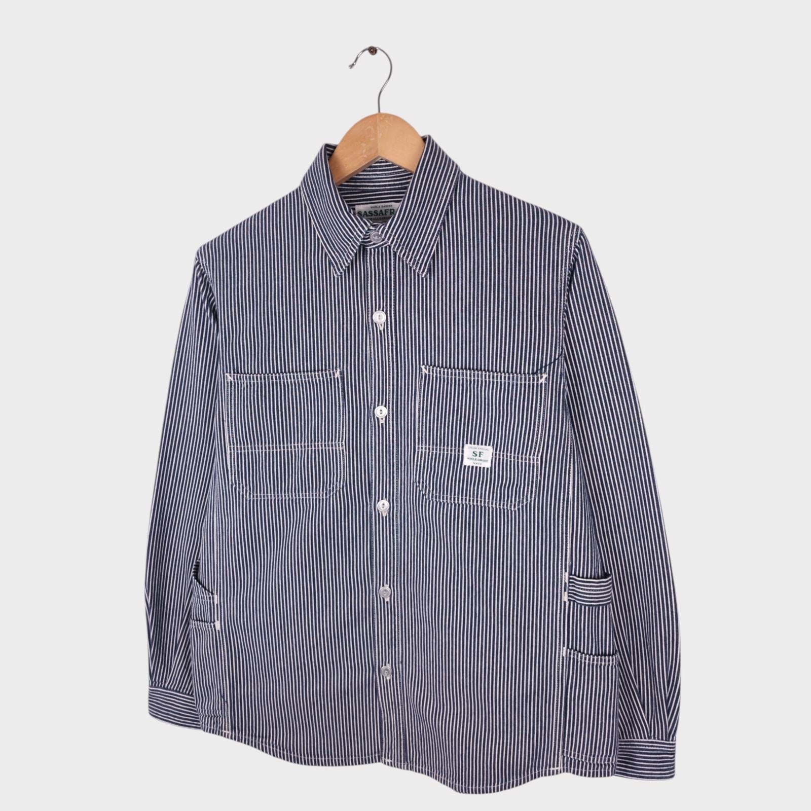 SASSAFRAS Men's Made in Japan Hickory Stripe Heavyweight Cotton Overshirt