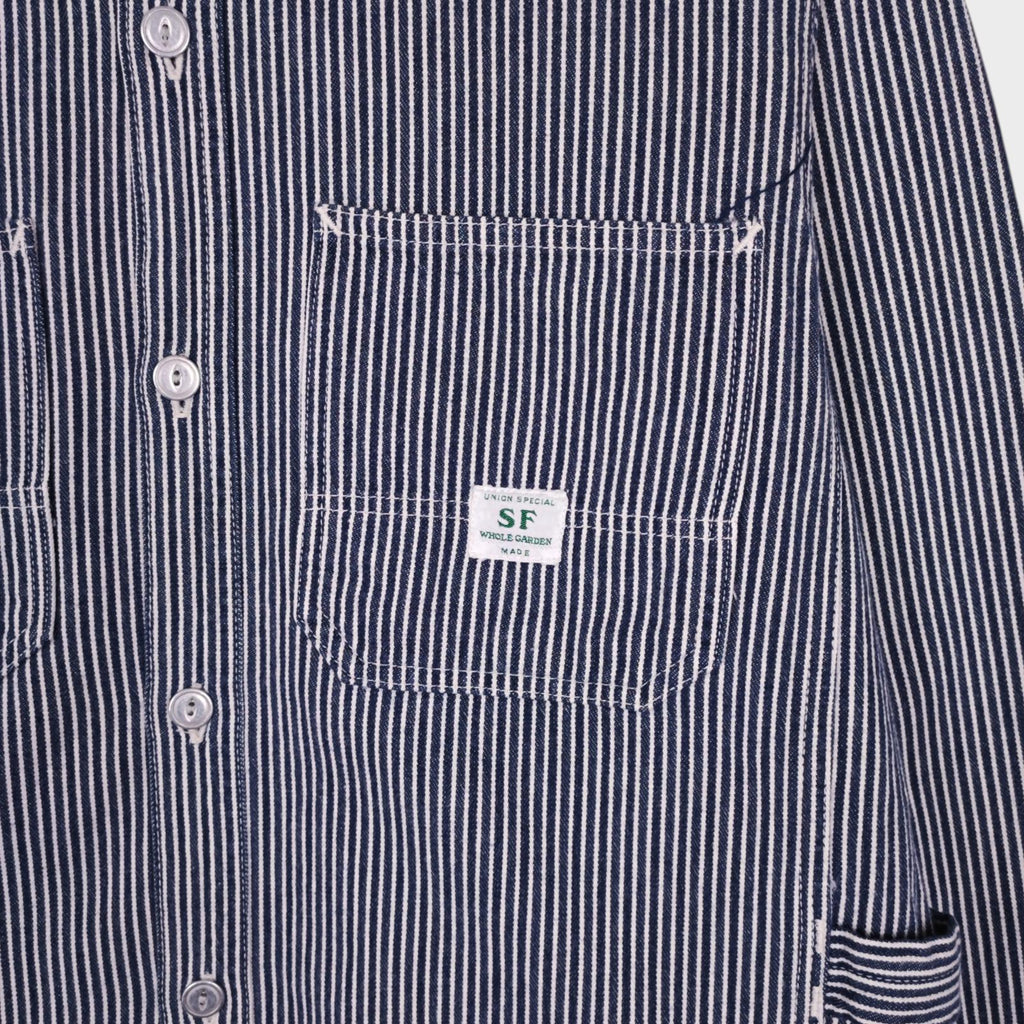 SASSAFRAS Men's Made in Japan Hickory Stripe Heavyweight Cotton Overshirt