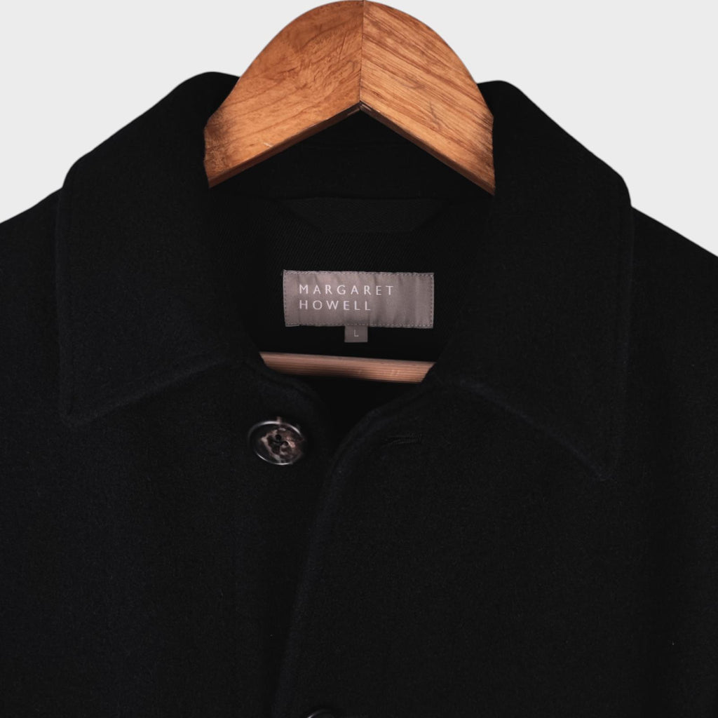 MARGARET HOWELL Men's Black Heavyweight Wool Car Coat