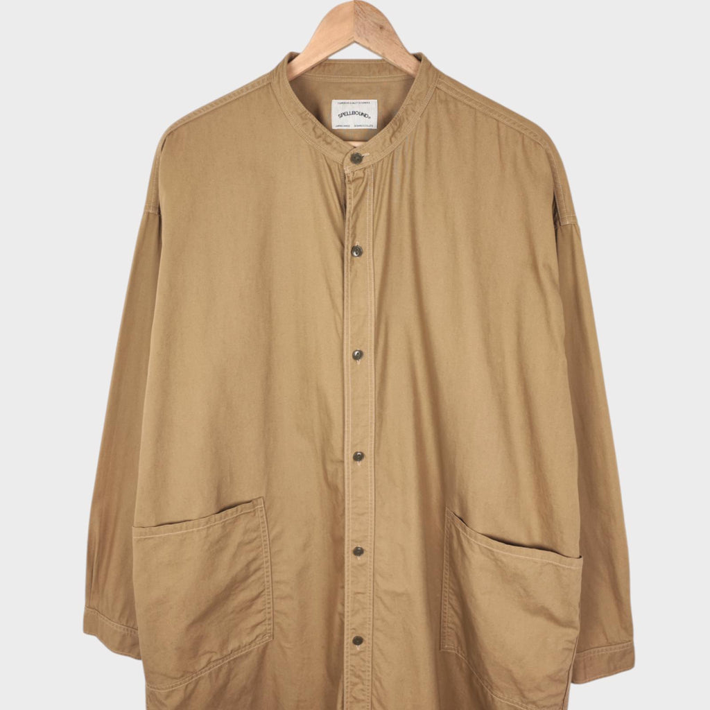 SPELLBOUND Men Made in Japan Beige Oversized Military Typewriter Overshirt Coat