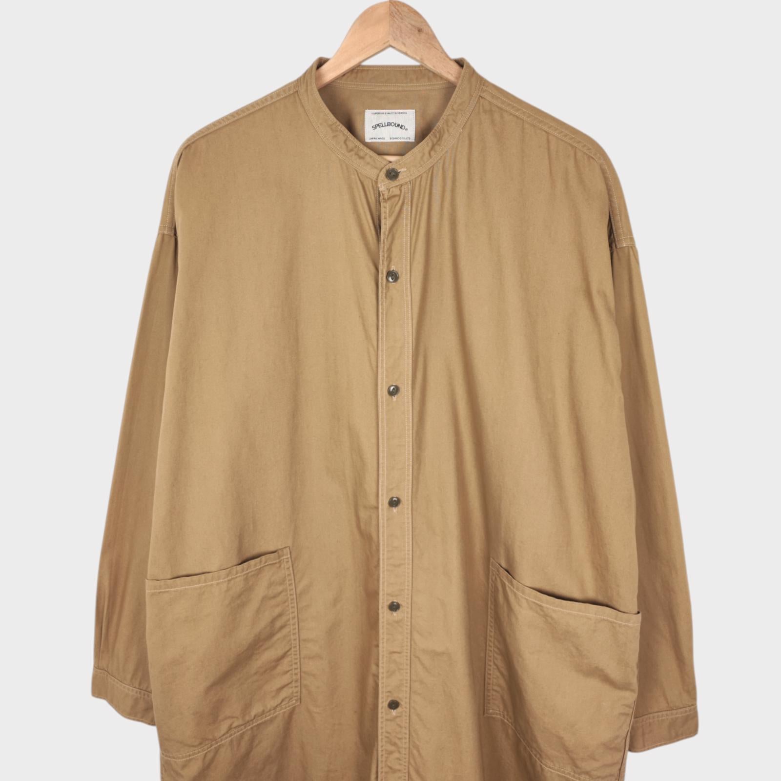 SPELLBOUND Men Made in Japan Beige Oversized Military Typewriter Overshirt Coat