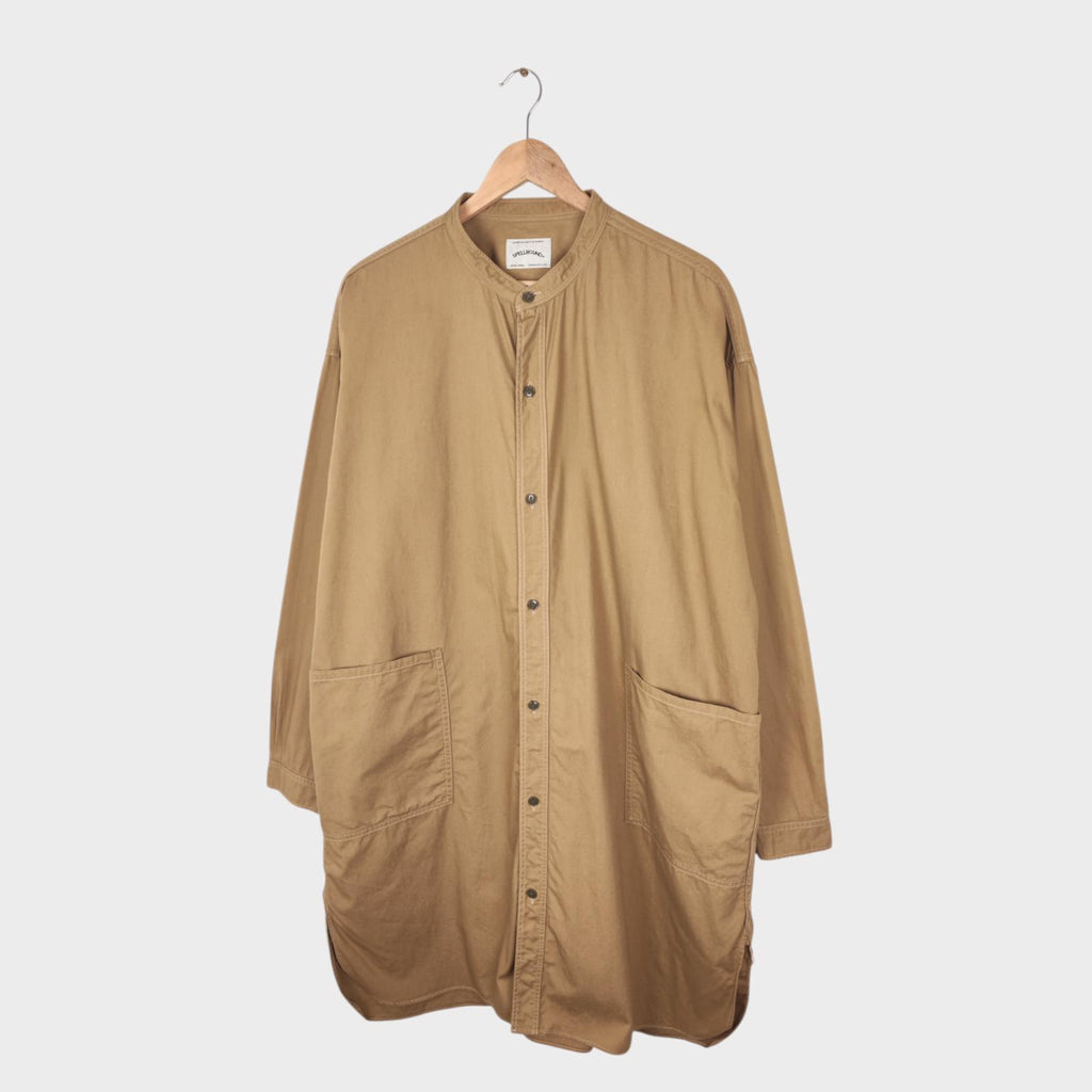 SPELLBOUND Men Made in Japan Beige Oversized Military Typewriter Overshirt Coat