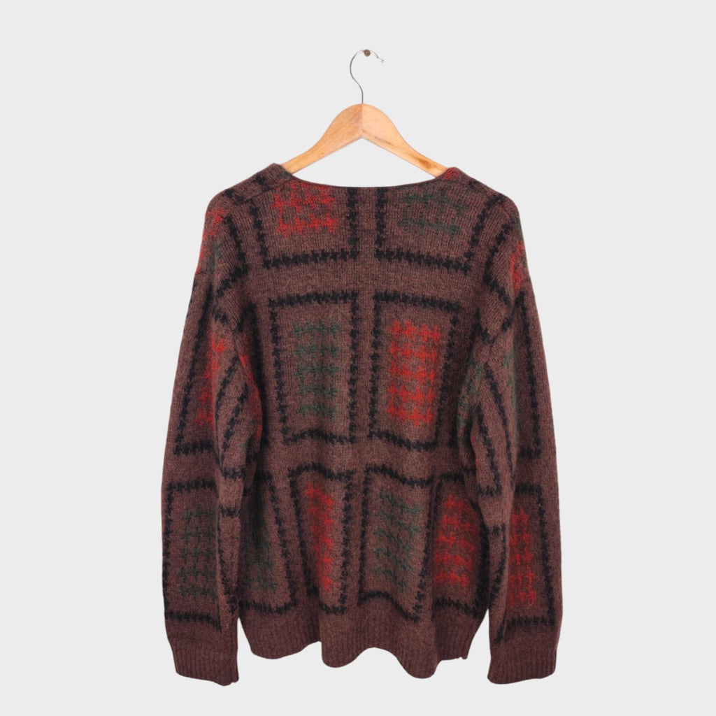 BEAMS PLUS Men's Mohair Blend Shaggy Grunge Double Jacquard Cardigan
