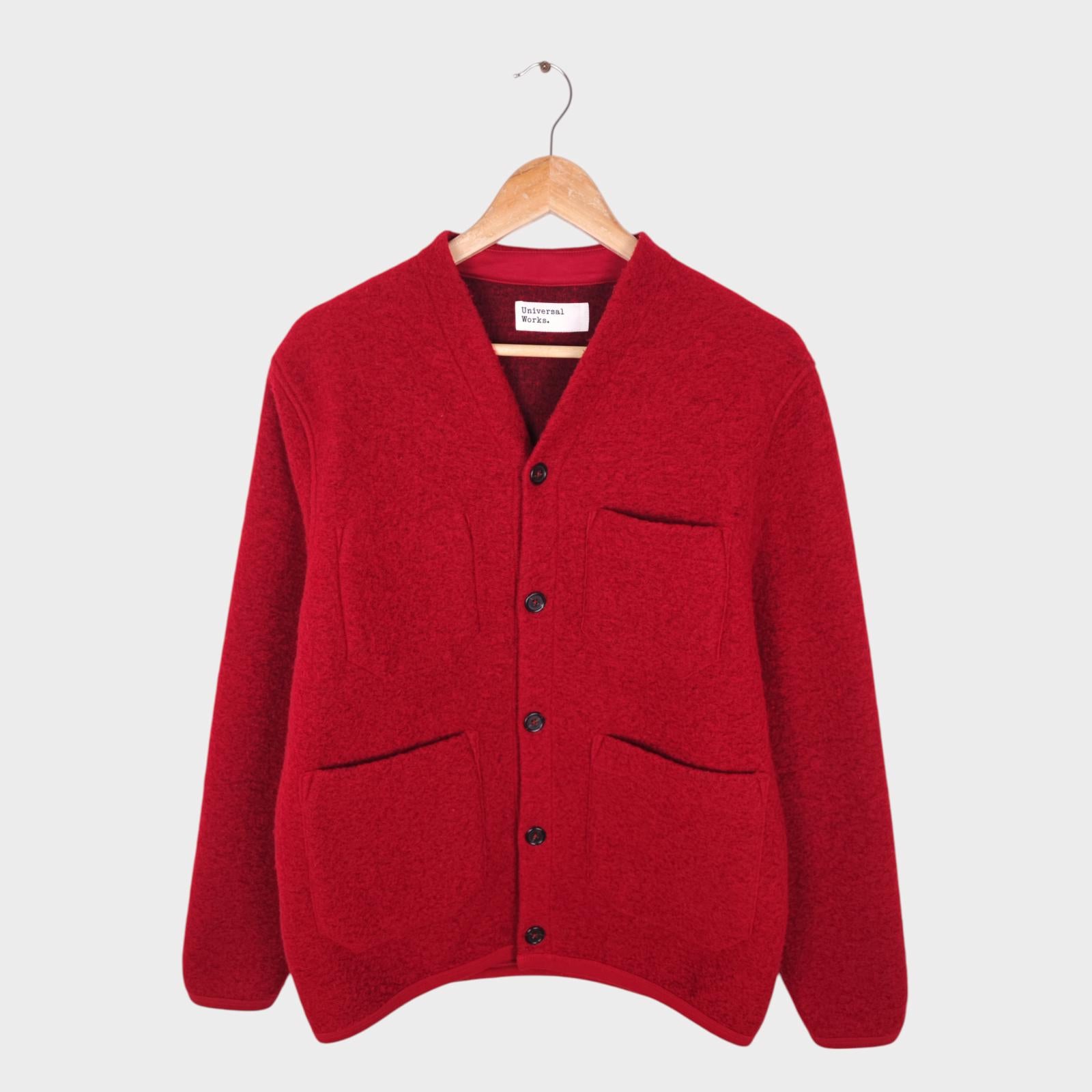 UNIVERSAL WORKS Men's Red Wool Fleece Cardigan
