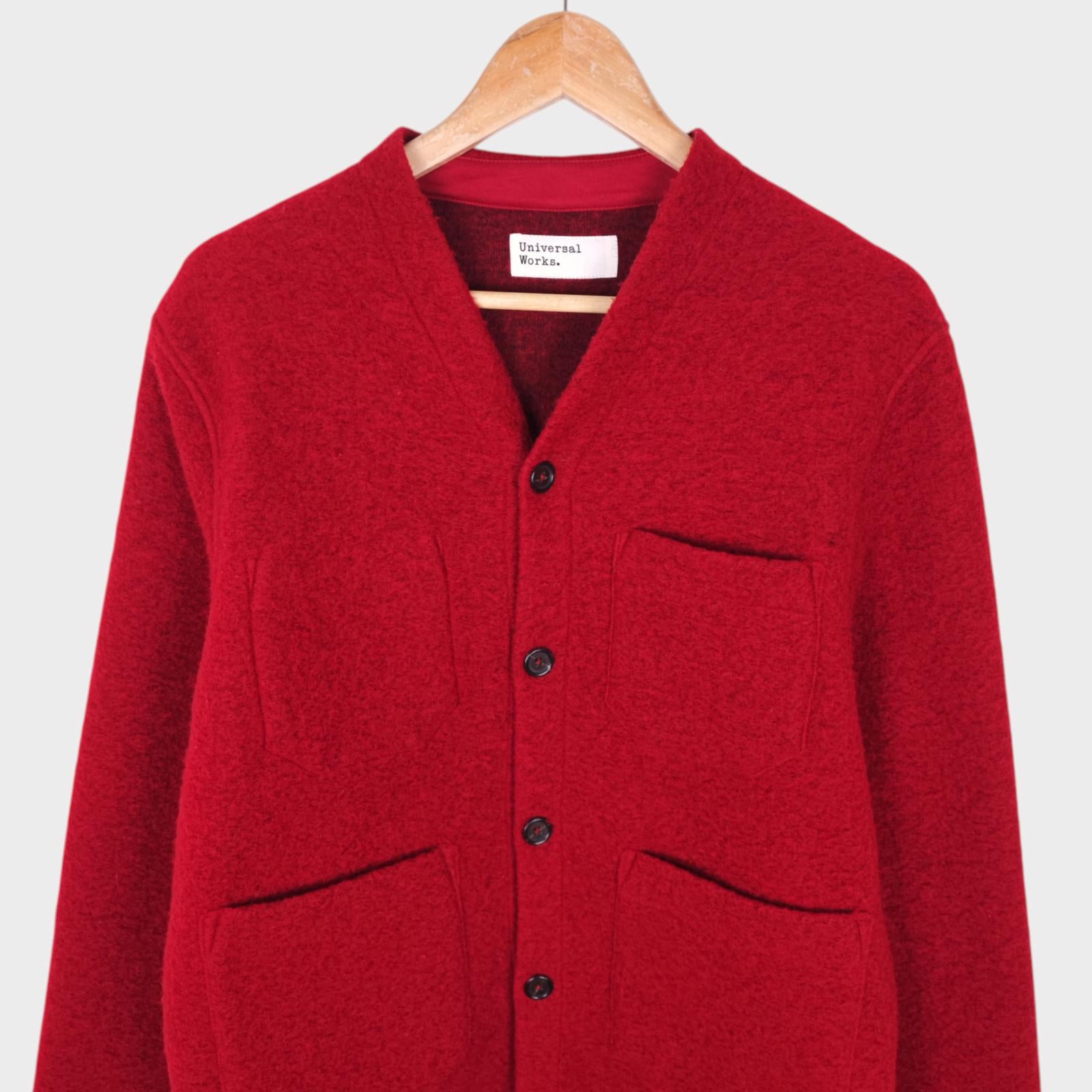 UNIVERSAL WORKS Men's Red Wool Fleece Cardigan